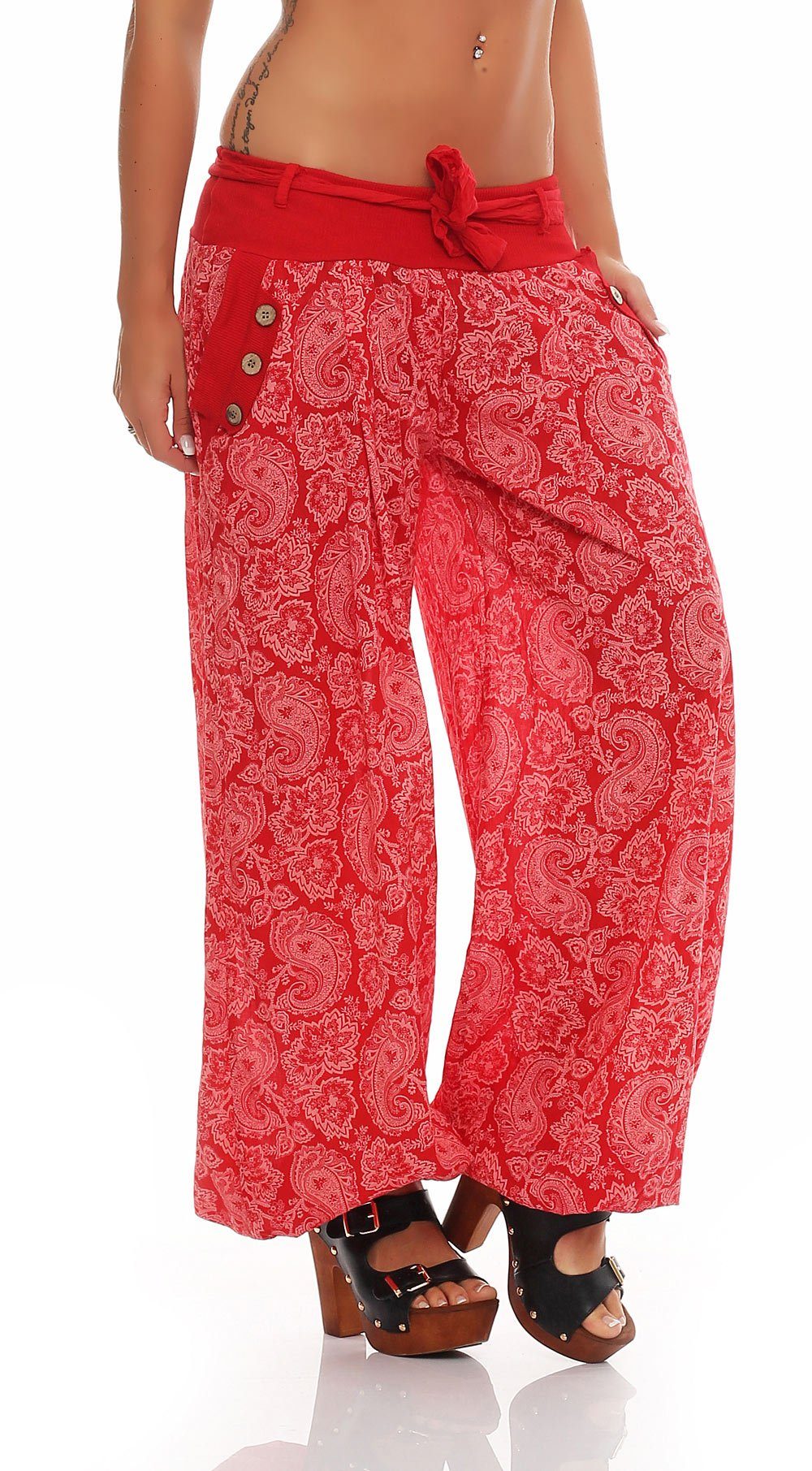 malito more than fashion Haremshose malito Damen Pumphose mit Orient Print, leichte Stoffhose, Freizeith Aladinhose im Orient Print mit elastischem Bund Einheitsgröße