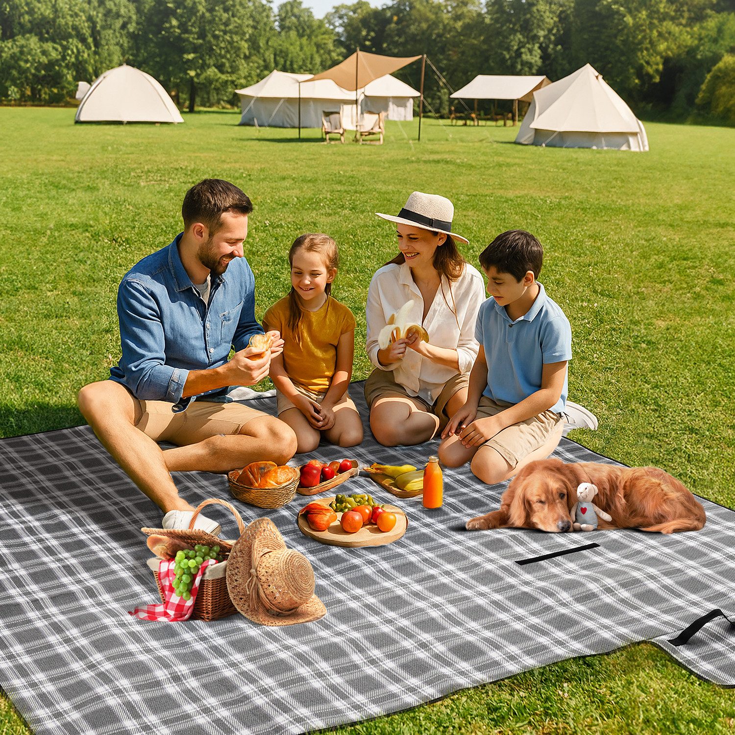 Picknickdecke 200x200 cm Campingdecke XXL Stranddecke Wasserdicht Wärmeisoliert, Sekey, Faltbar Strand Picknick Decke mit Traggriff für Outdoor, Camping, BBQ