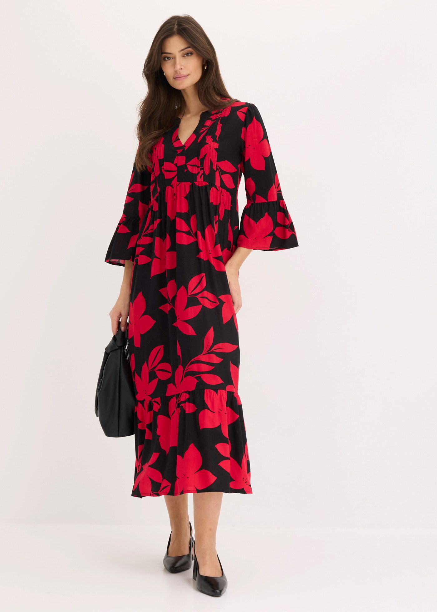 bonprix Maxikleid für modischen Auftritt, aus Viskose, A-Linie, 3/4-Ärmel