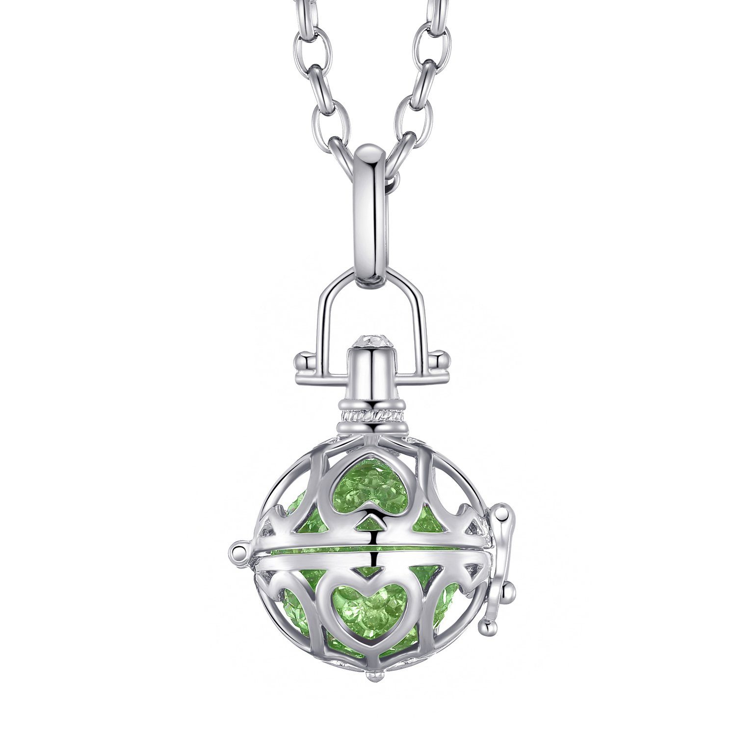 Morella Kette mit Anhänger Morella Halskette mit Anhänger für Klangkugel in Schmuckbeutel (2-tlg., Kette inkl. Klangkugel und Samtbeutel), Silberne Kette, Herzen, austauschbare Klangkugel, im Samtbeutel