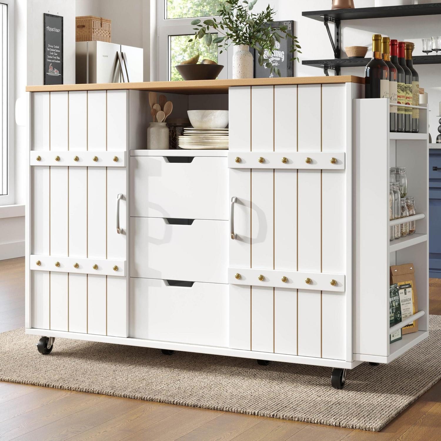 Kücheninsel Küchenschrank Küchenwagen Servierwagen Schubladen Weiß 110x70x90cm