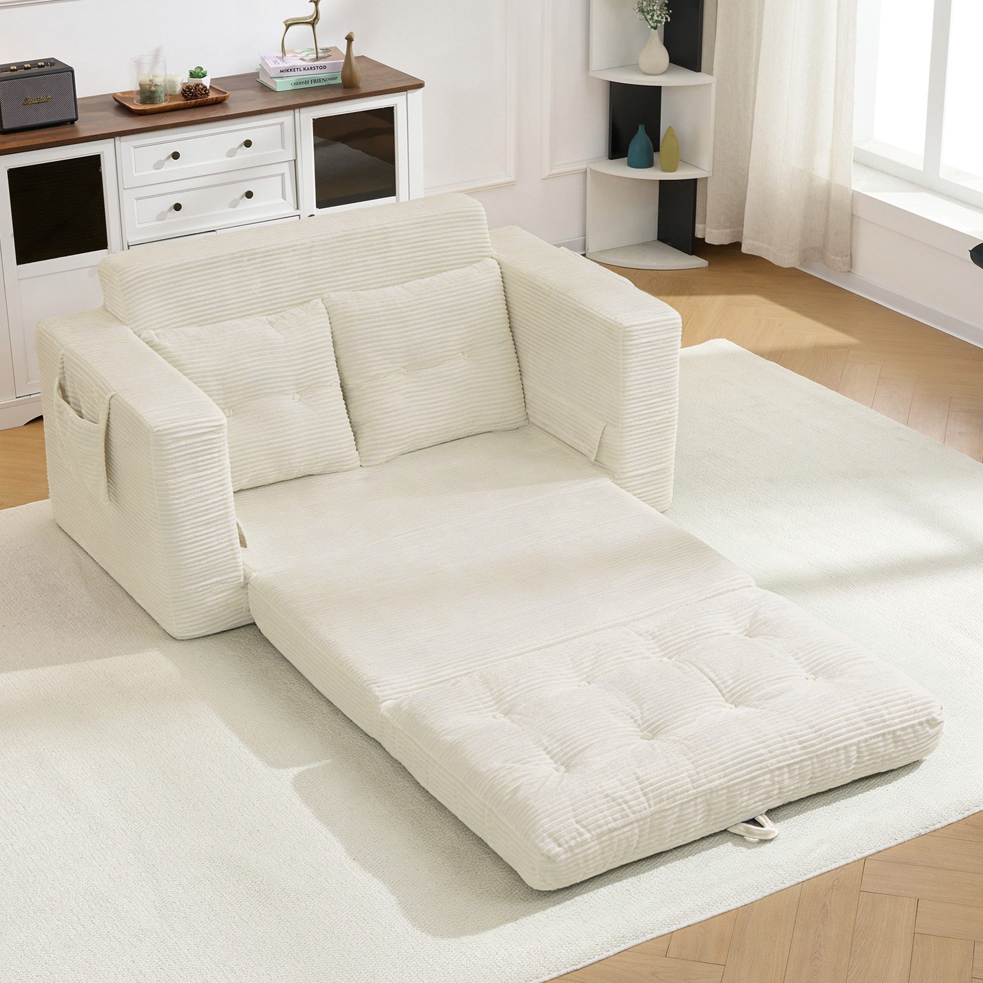 STILVORA Loungesofa Zweier-Sofa mit verbreiterten Armlehnen Klappsofa mit Taschen, Mit Schlaffunktion, Seitentaschen, weich, hautfreundlich, bequem, für Wohnzimmer, Gästezimmer, Apartment, Leseecke