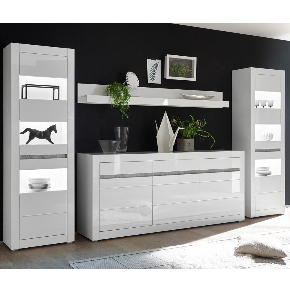 Lomadox Wohnwand COGO-61, (2-St), mit Vitrinen inkl. LED und Sideboard in w günstig online kaufen