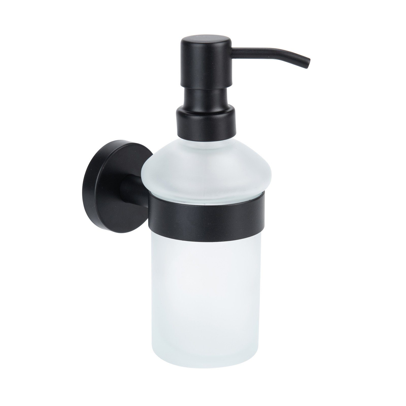 SOSmart24 Seifenspender SOSmart24 JUST BLACK - Seifenspender kleben statt bohren, aus Glas mit Pumpflasche, hängend, Edelstahl schwarz, Wandbefestigung, Badezimmer, (1-tlg)