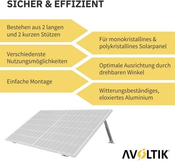 avoltik Solarmodul Halterung Alu Aufständerung für Photovoltaik Winkel 0°-60° Solarmodul-Halterung, (1er; 2er; 4er; 6er; 8er, Farbe silber)