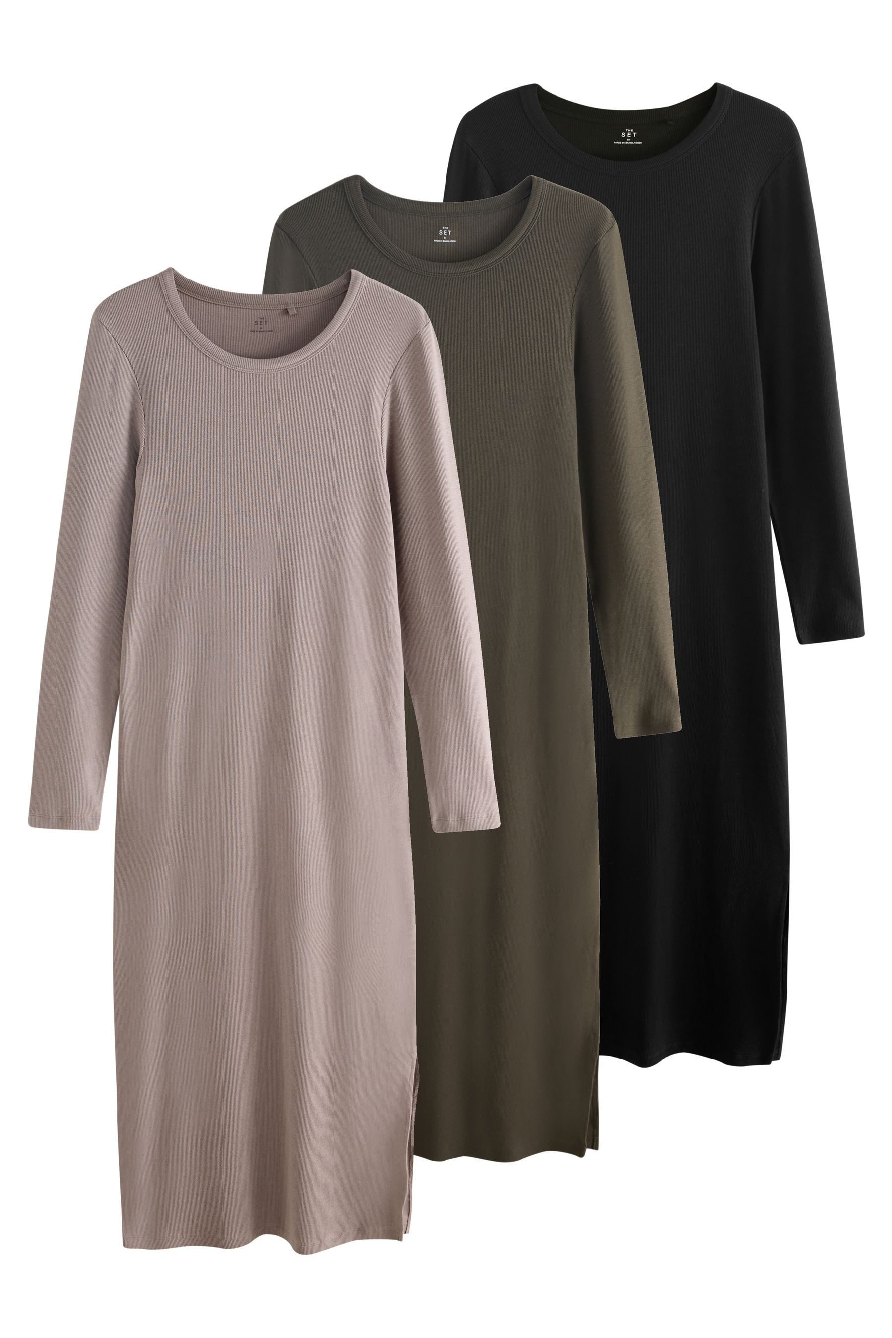The Set Midikleid The Set gerippte Midikleider, 3er-Pack (3-tlg) günstig online kaufen