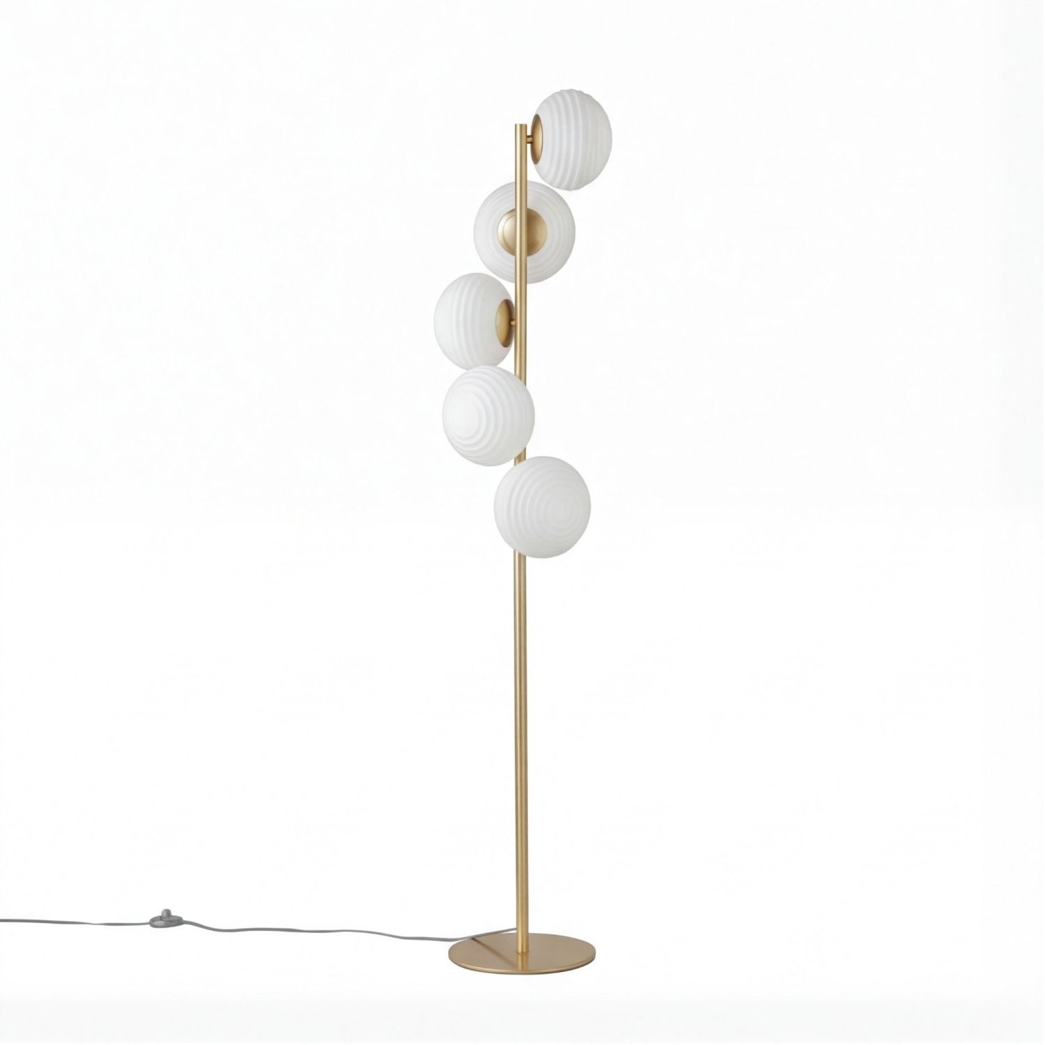 Licht-Erlebnisse Stehlampe EINKON, ohne Leuchtmittel, Metall Glas E27 H:160 cm hoch in Gold Weiß Wohnzimmer Fußschalter
