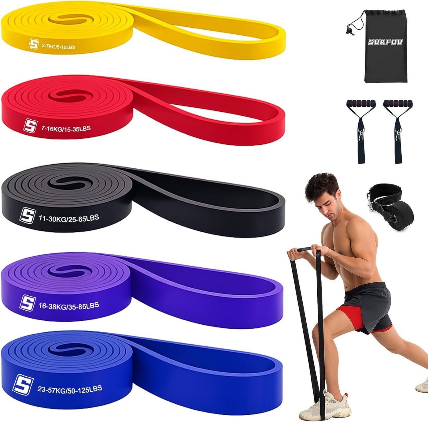 AIMAX Trainingsbänder Fitnessbänder Set 5 Widerstandsbänder mit Zubehör Krafttraining