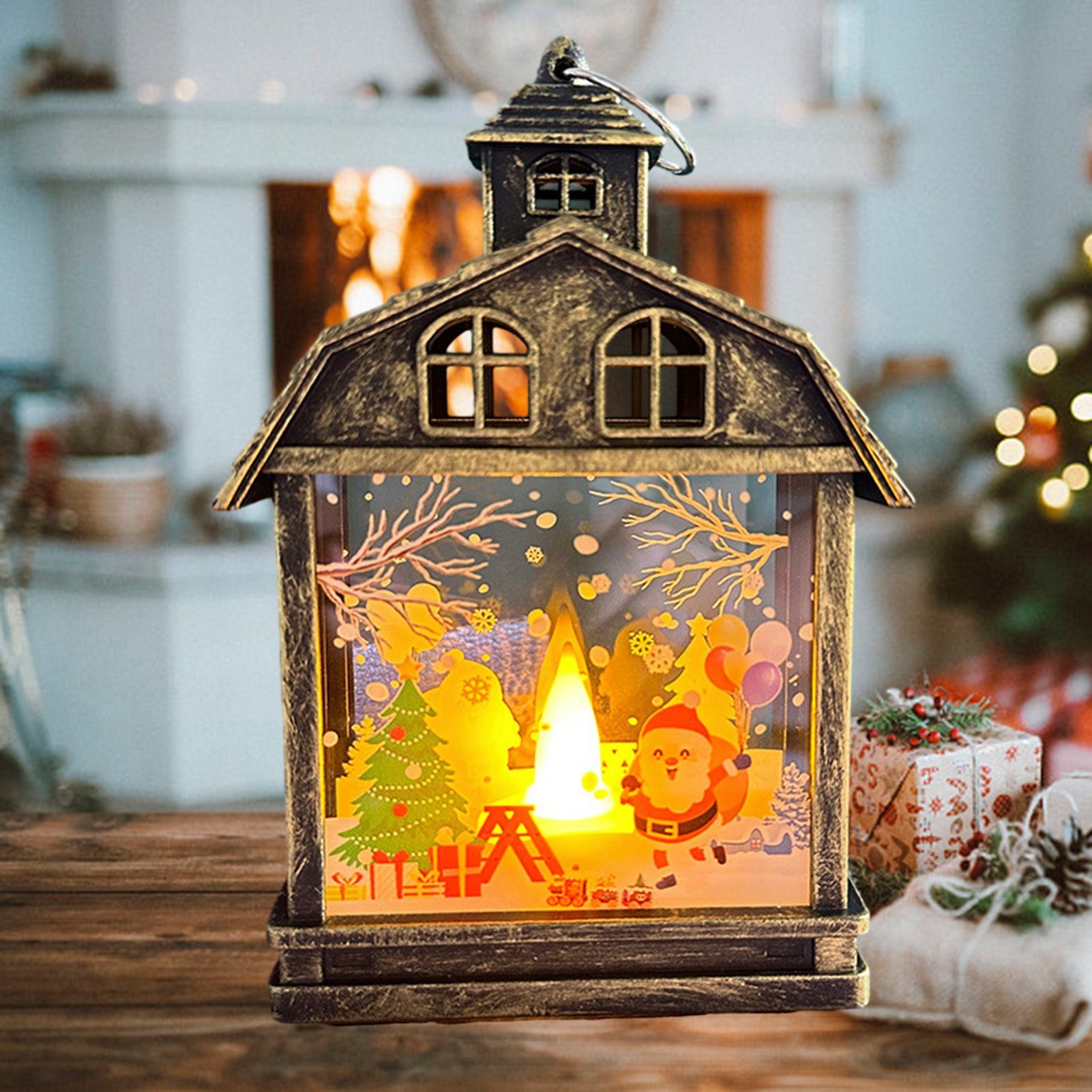 Rutaqian Nachtlicht Retro tragbares Schmücken Muster kreative Weihnachtsmann, Nachtlicht braun Ornament Elch LED Schneemann Fenster Requisiten, Weihnachtslaternen Weihnachtsmann