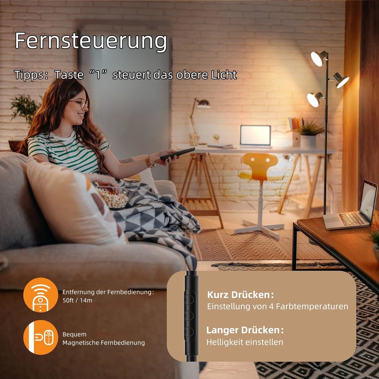 Novostella LED Stehlampe 36W 3 Köpfen LED Stehleuchte Sofalamp 1,75m Stehlampe, LED fest integriert, Tageslichtweiß, Warmweiß, LED Stehlampe – Bild 4 von 5