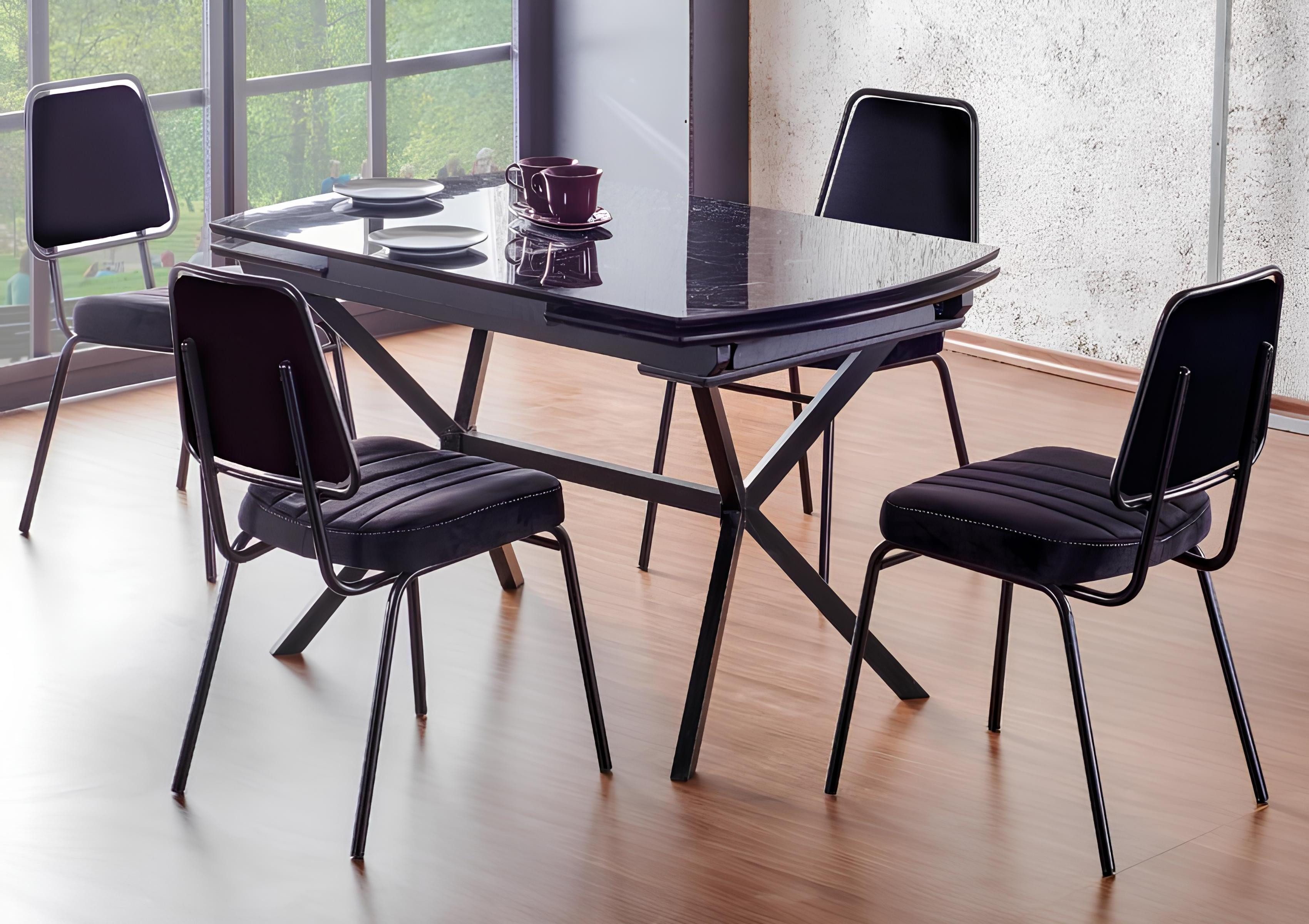 Essgruppe Schwarzes Esszimmer-Set mit elegantem Esstisch und modernen Stühlen