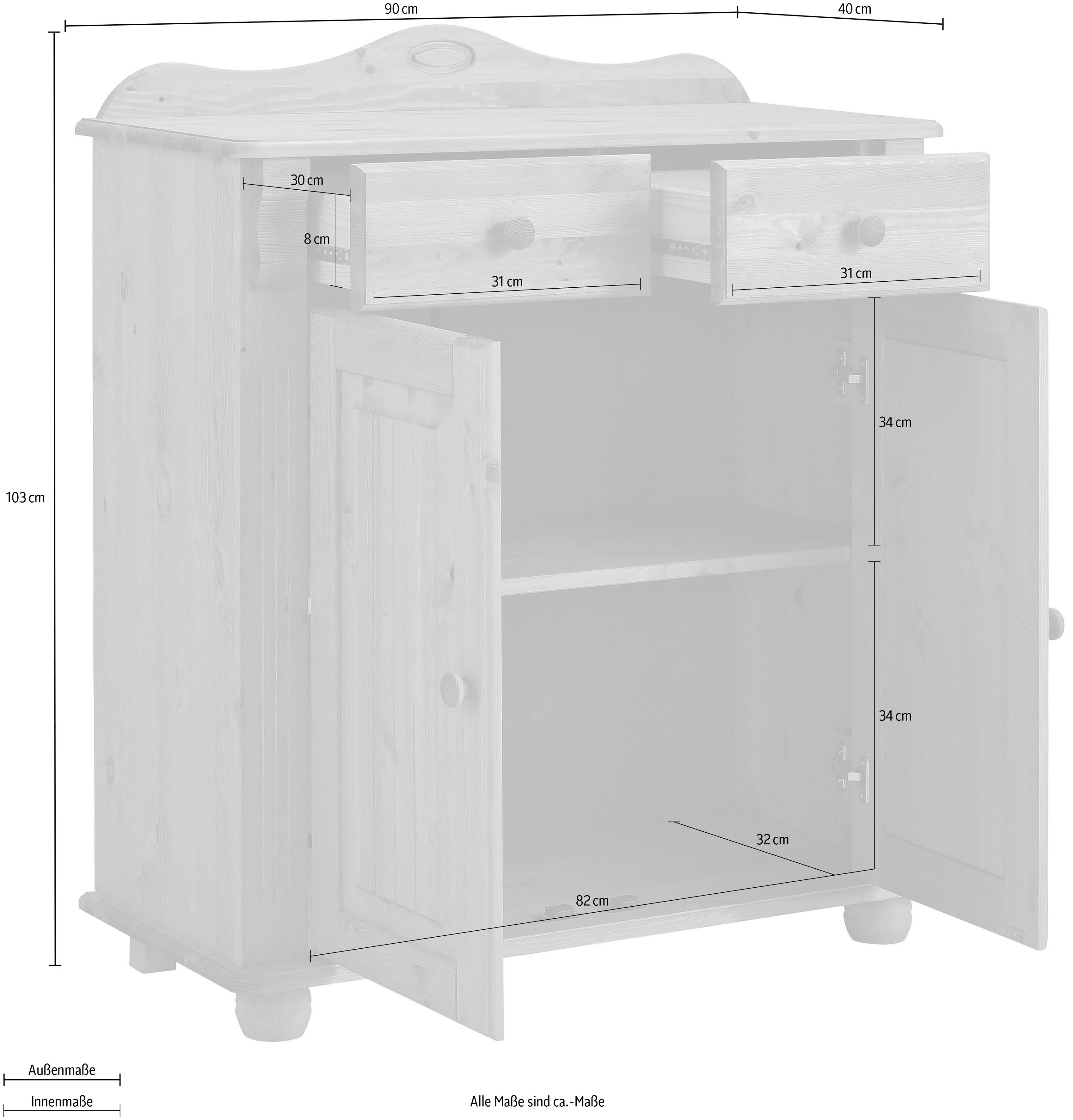 OTTO home Kombikommode Adele, aus massiver Kiefer, 92cm breit