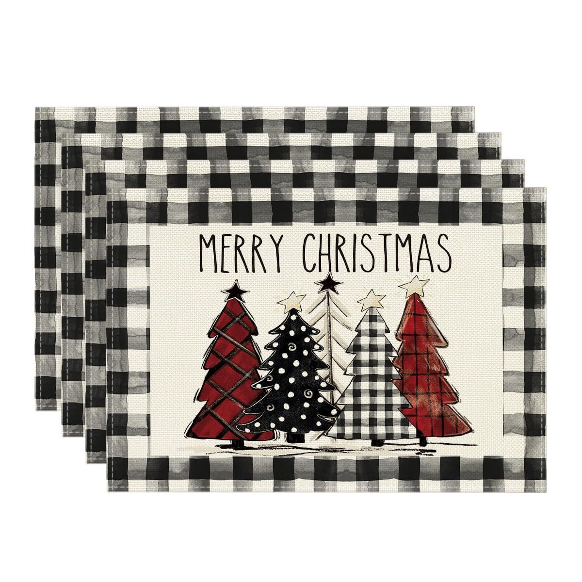Bomiclss Platzset Tischsets mit Weihnachtsbäumen und Schneemann, Winter-Tischsets, (4-St), für den Außenbereich, Zuhause, Party, Küche, Esszimmer, Dekoration