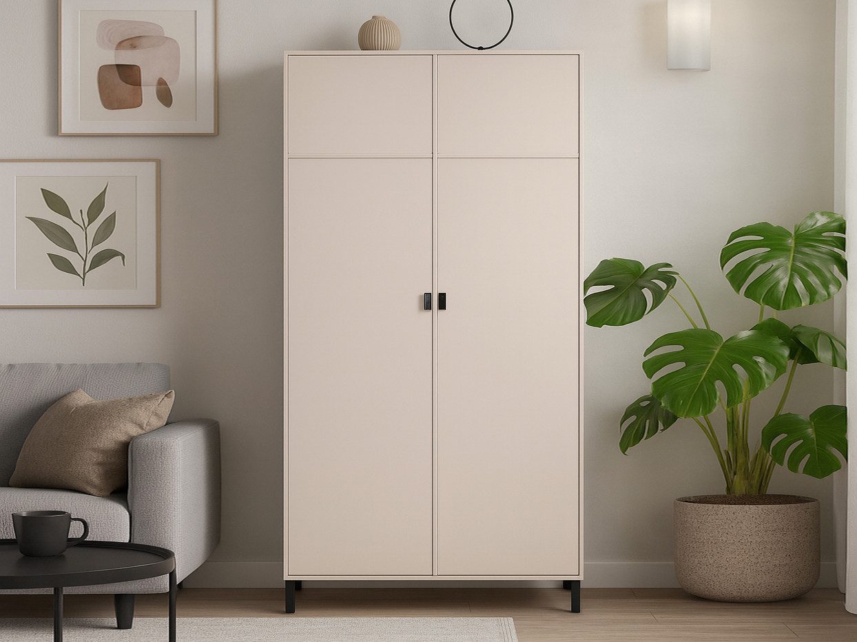 Beautysofa Drehtürenschrank CORTINA mit 2 Türen, 2 Kleiderstangen und 2 Ablagefächern (mit Metallgriffen und Füßen, Farbe Sandbeige) Breite: 109 cm