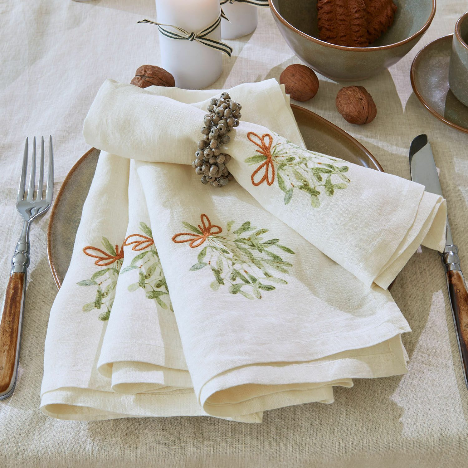 Mirabeau Stoffserviette Serviette 4er Set Mistletoe weiß/grün