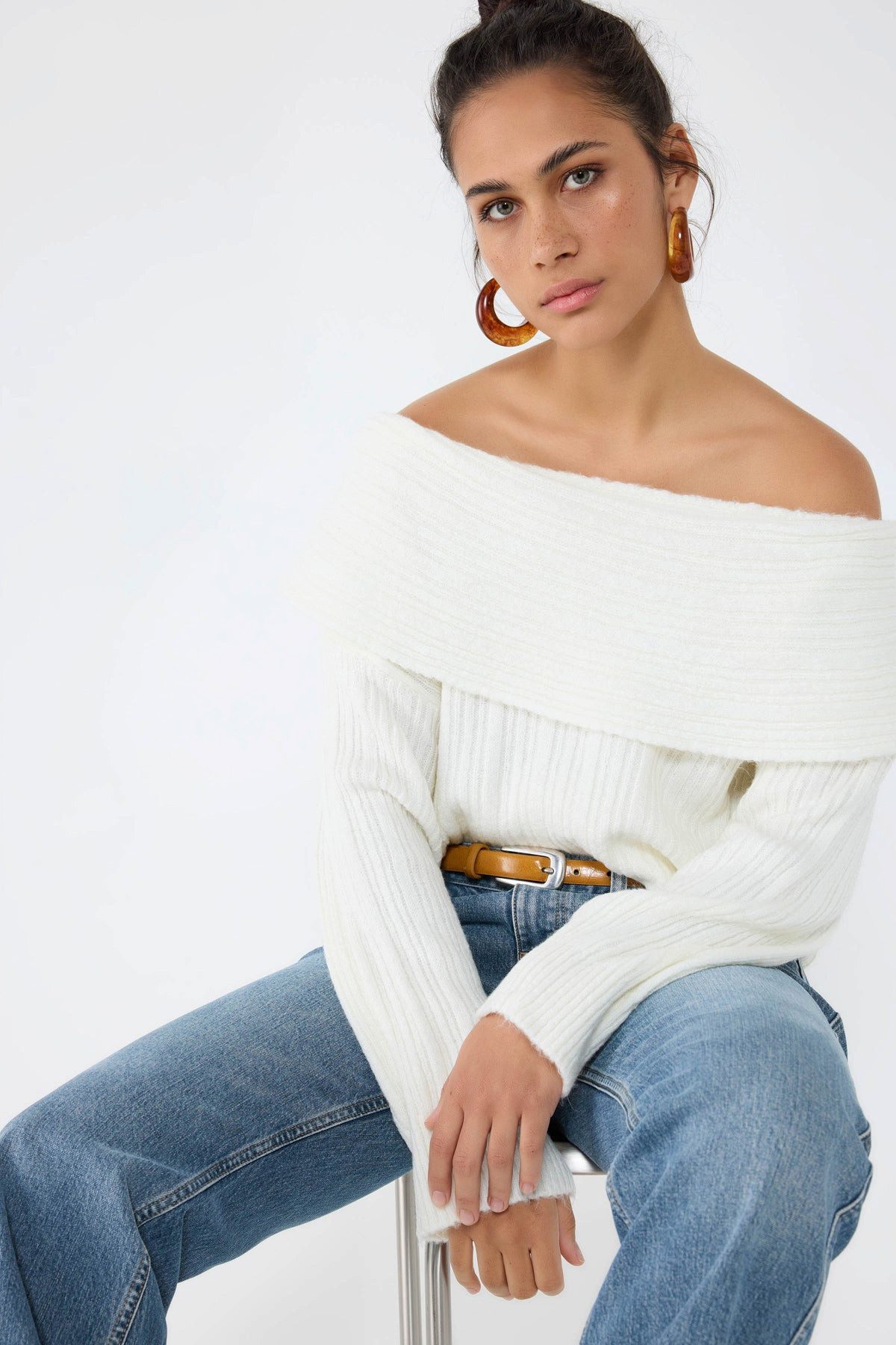 Sweater Strickpullover mit U-Boot-Ausschnitt