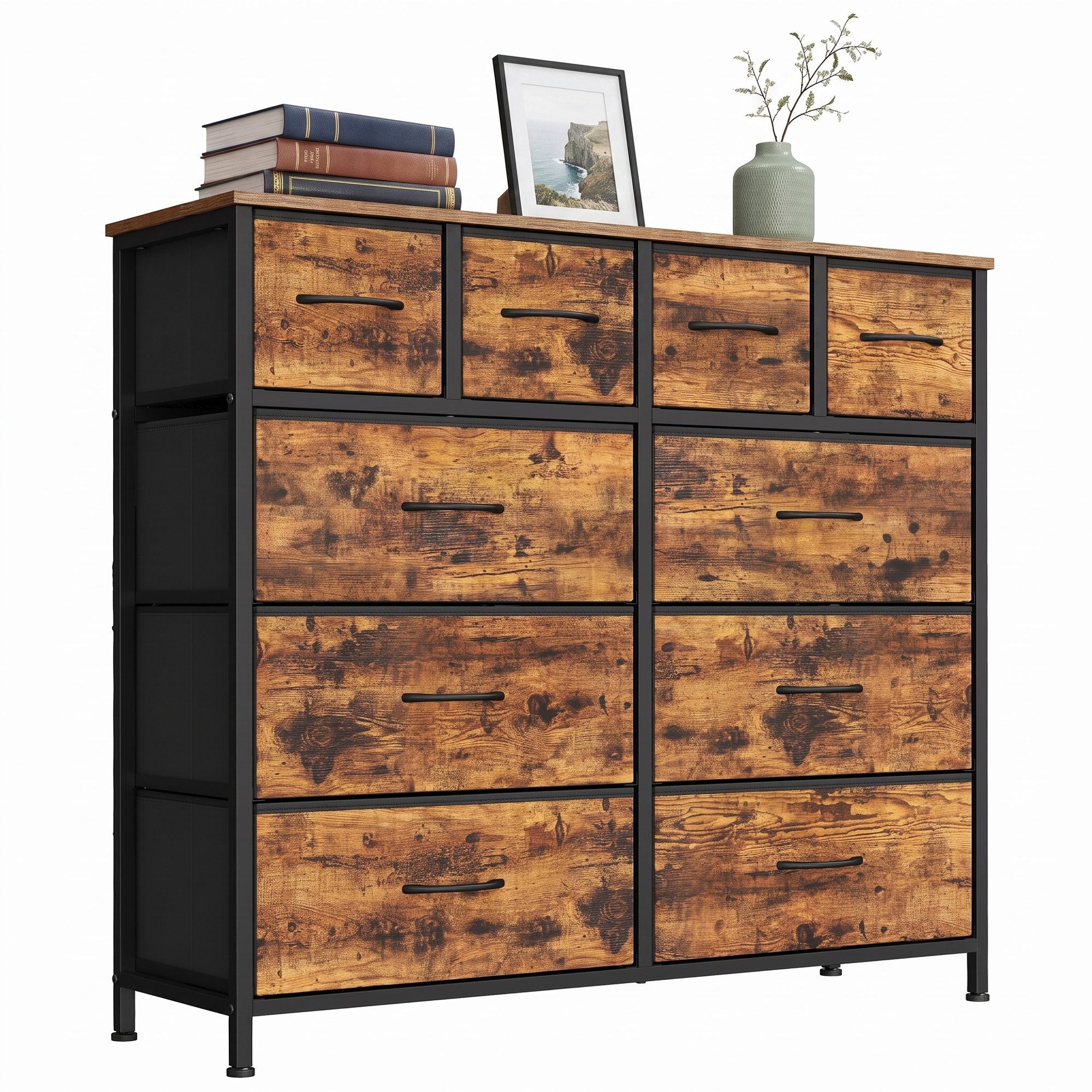 SONGMICS Kommode mit Stoffschubladen, für Schlafzimmer, Wohnzimmer, Flur, Aufbewahrungsschrank mit 10 Schubladen, 98,7 x 30 x 96,2 cm