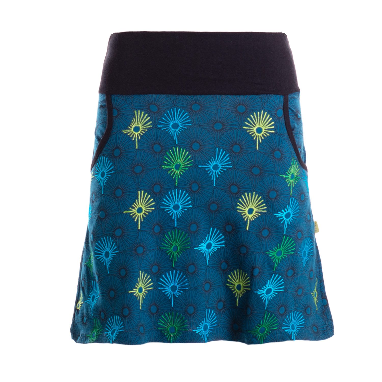 Vishes Jerseyrock Minirock Damen Jersey Blumen Stickerei Taschen Bund Baumwolle Alternative Mode, Boho, Hippie, Ethno, Festival