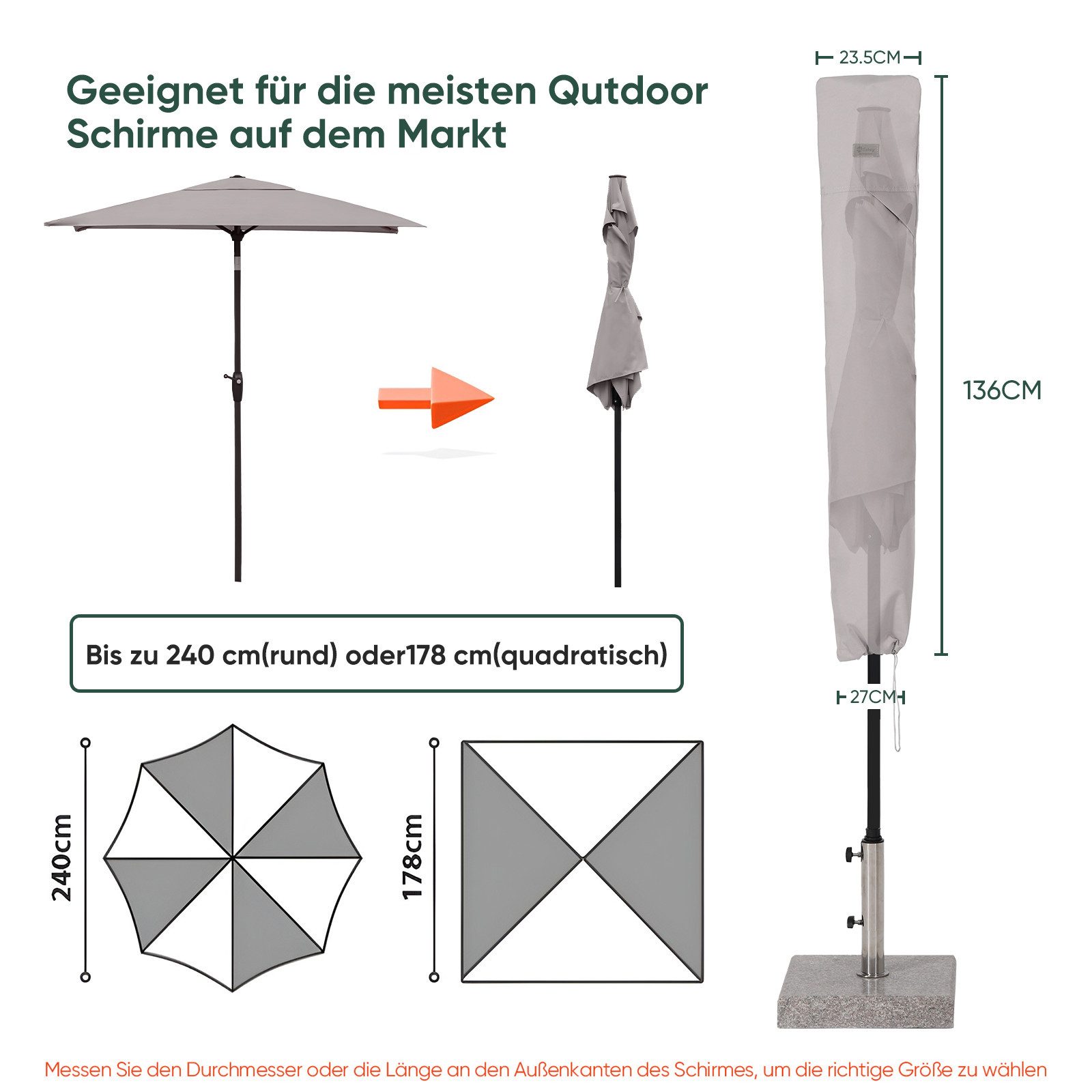 Sekey Sonnenschirm-Schutzhülle 2m Balkonschirm, 4m Gartenschirm, 3m Ampelsc günstig online kaufen