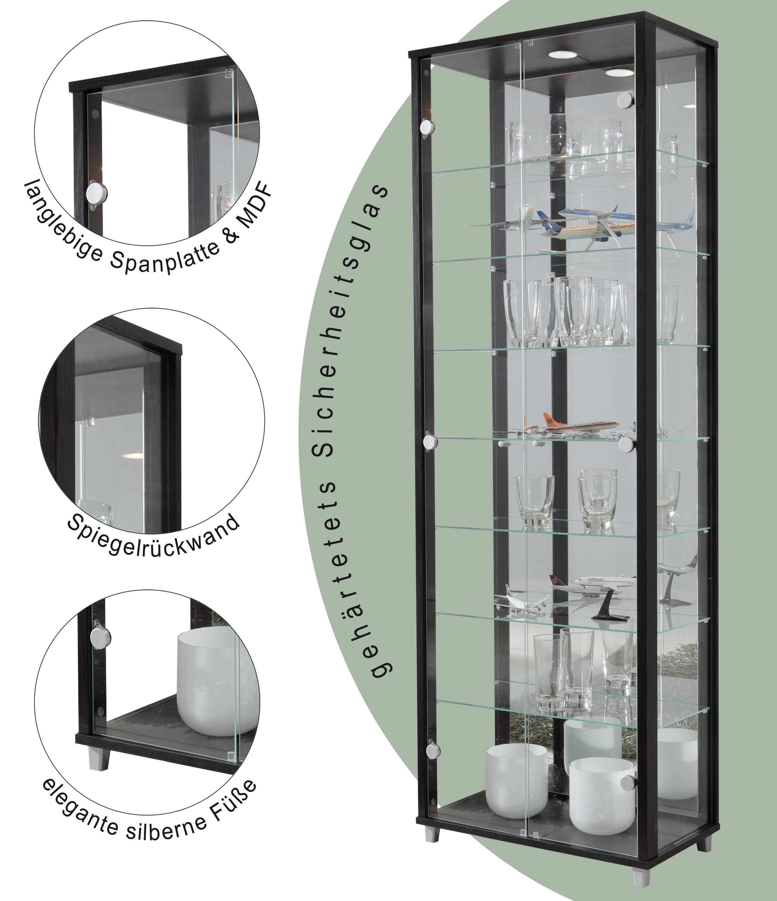 fif möbel Vitrine OPTIMA Standvitrine/Glasvitrine 2x Glastür,perfekt für Sammler,Sammlervitrine
