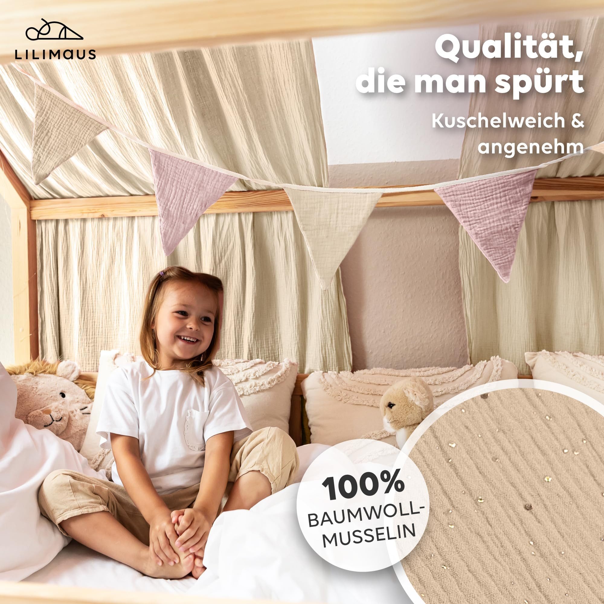 lilimaus Betthimmel Musselin Hausbett Himmel für Kinderzimmer mit Gold Appl günstig online kaufen
