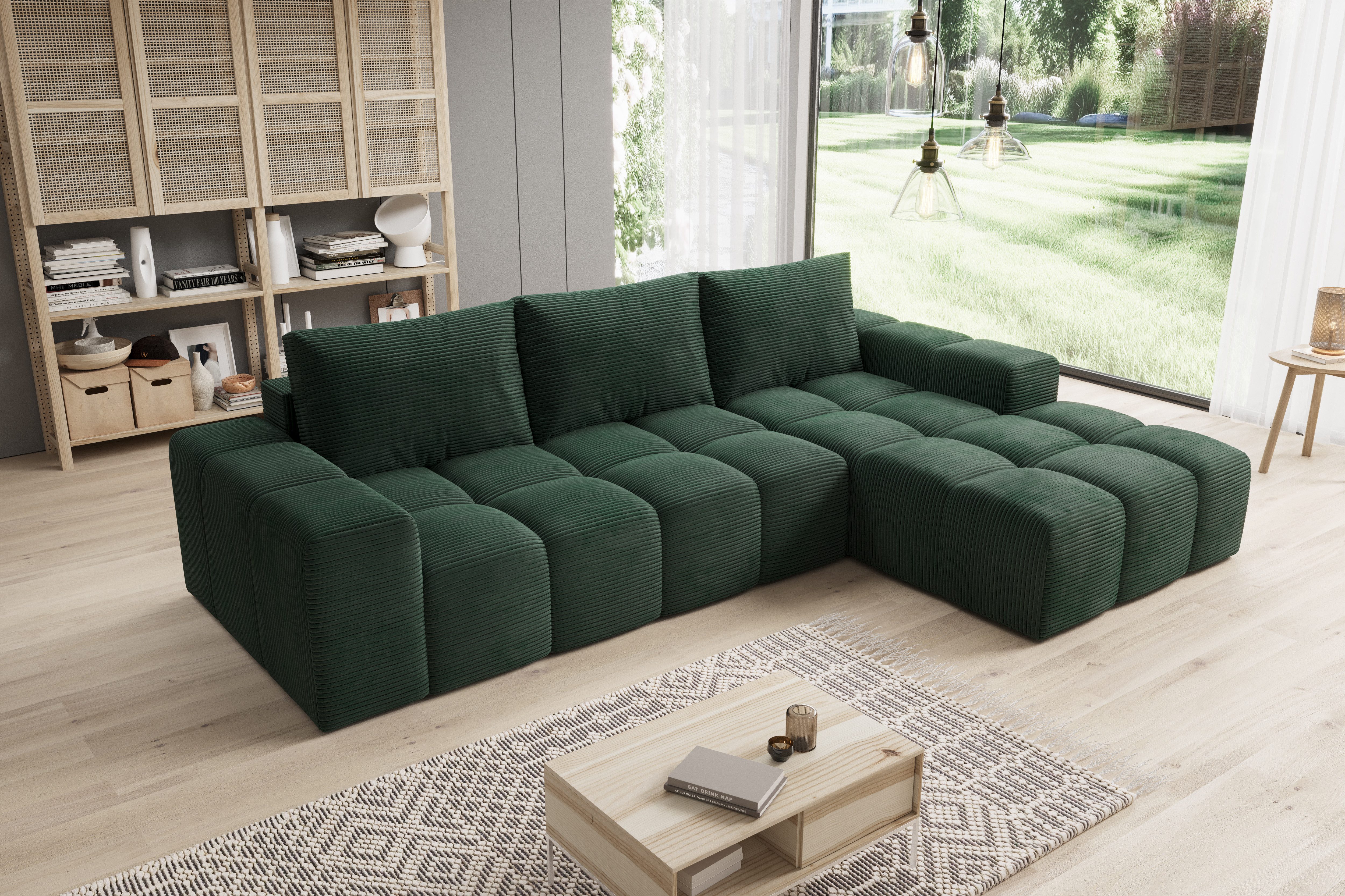 PROMETO Möbel Ecksofa Cento Couch L-Form,Sofa Links/Rechts Teddy-Bouclé, Web oder Cord-Stoff