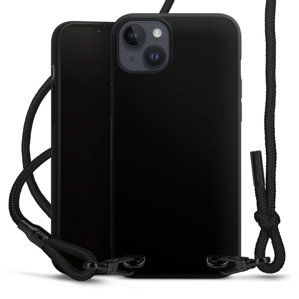 DeinDesign Handyhülle einfarbig schwarz Farbe Schwarz, Apple iPhone 15 Plus Premium Handykette Hülle mit Band Cover mit Kette
