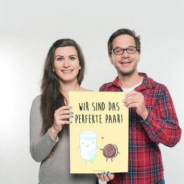 Mr. & Mrs. Panda Poster DIN A3 Milch Keks - Gelb Pastell - Geschenk, Kunstdruck, Designposter, Milch & Keks (1 St), Fantasievolle Designs