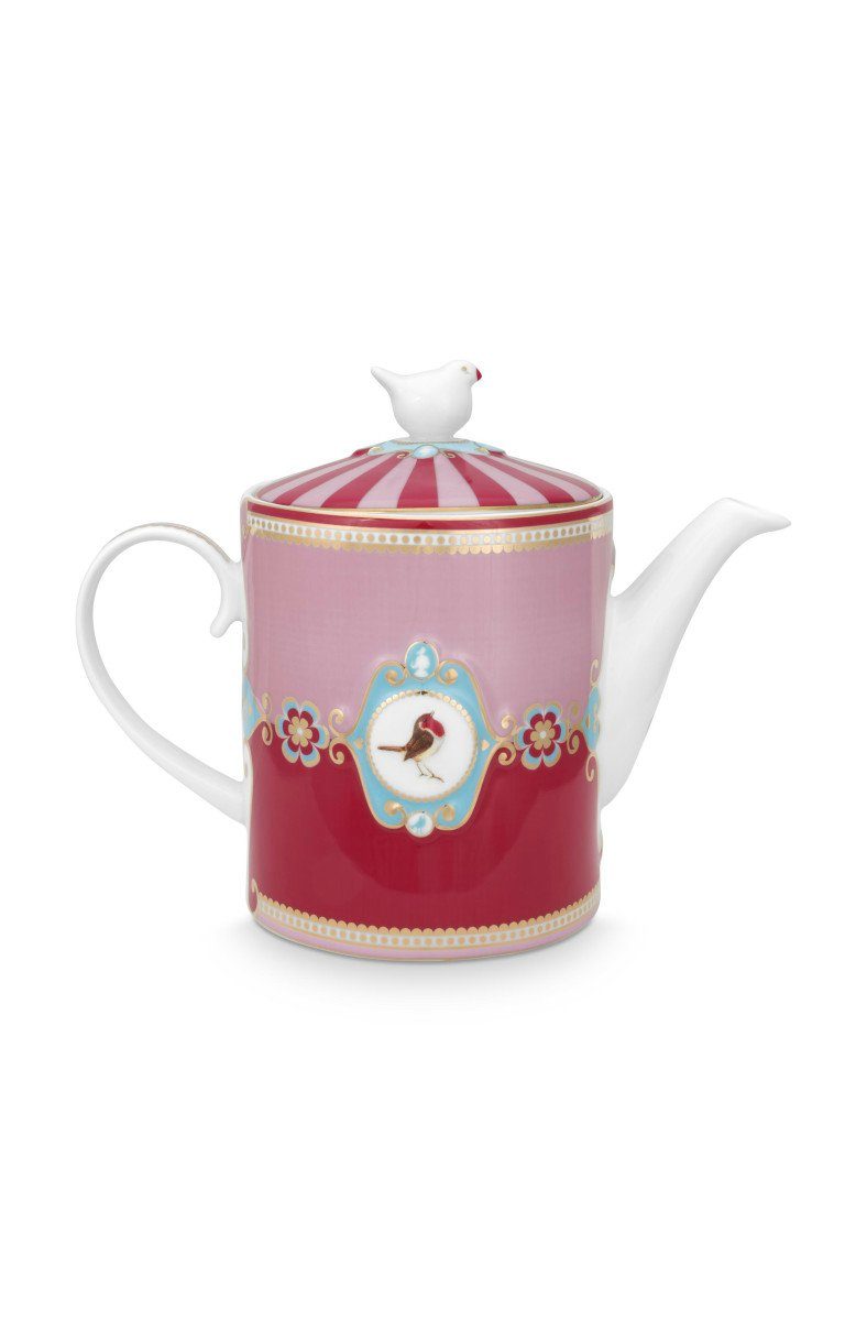 PiP Studio Teekanne Love Birds Medallion Teekanne rot/pink 1,3l, Teapot Love Birds Medallion Red-Pink 1.3ltr