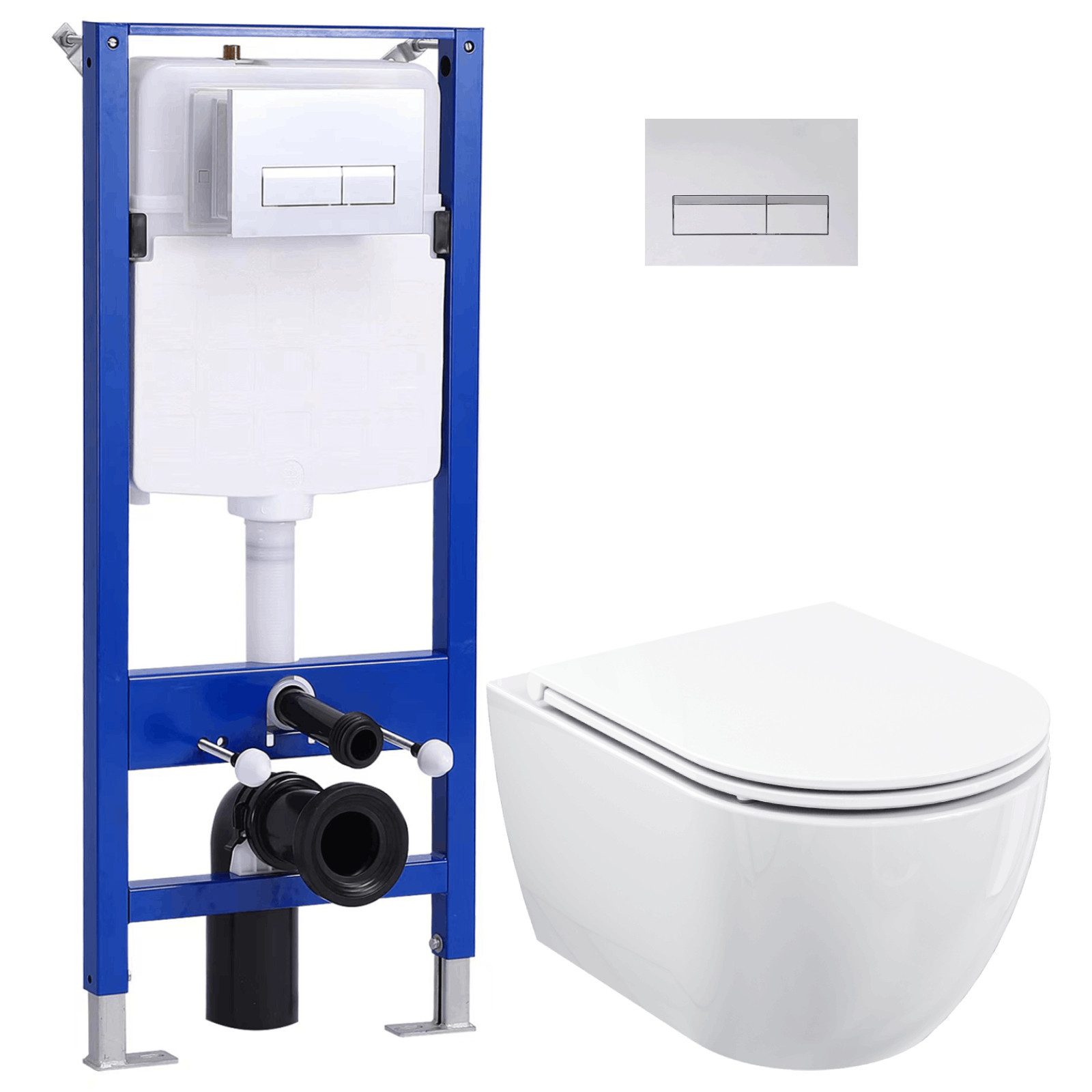 HOROW WC-Komplettset Vorwandelement WC Set Spülkasten WC Drückerplatte Set, wandhangend, (Toilette mit Spülkasten Spülrandloses WC Wand WC Spülrandlos)