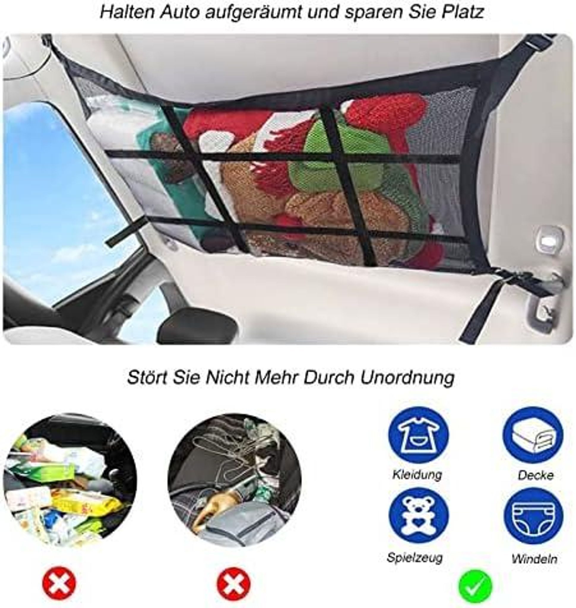 FELIXLEO Kofferorganizer Auto Gepäcknetz Dach Organizer 90x65cm doppellagig SUV Van