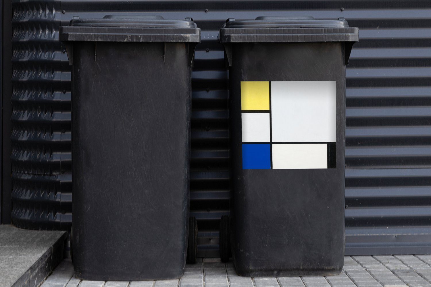 und Schwarz MuchoWow Container, Blau Sticker, Mülltonne, Komposition Gelb, Wandsticker Mondrian - Piet St), (1 mit Abfalbehälter Mülleimer-aufkleber,