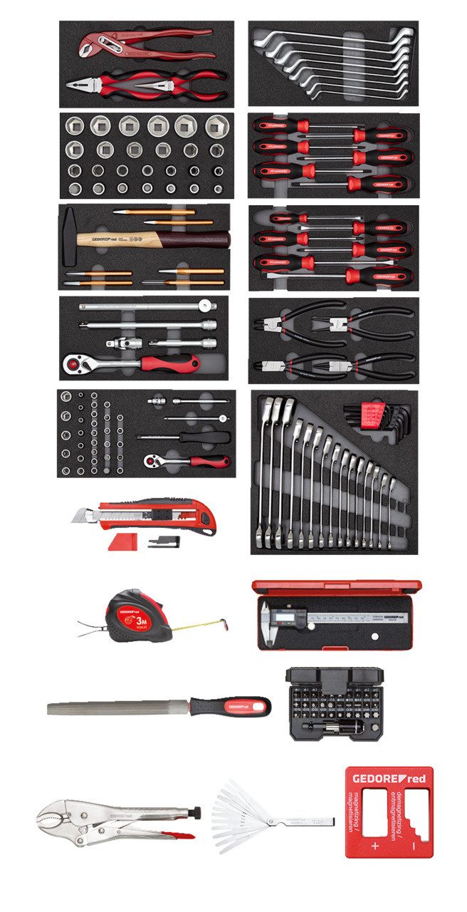 Gedore Red Werkzeugkoffer R21562002 Werkzeugsatz im Werkstattwagen MECHANIC schwarz 166-teilig