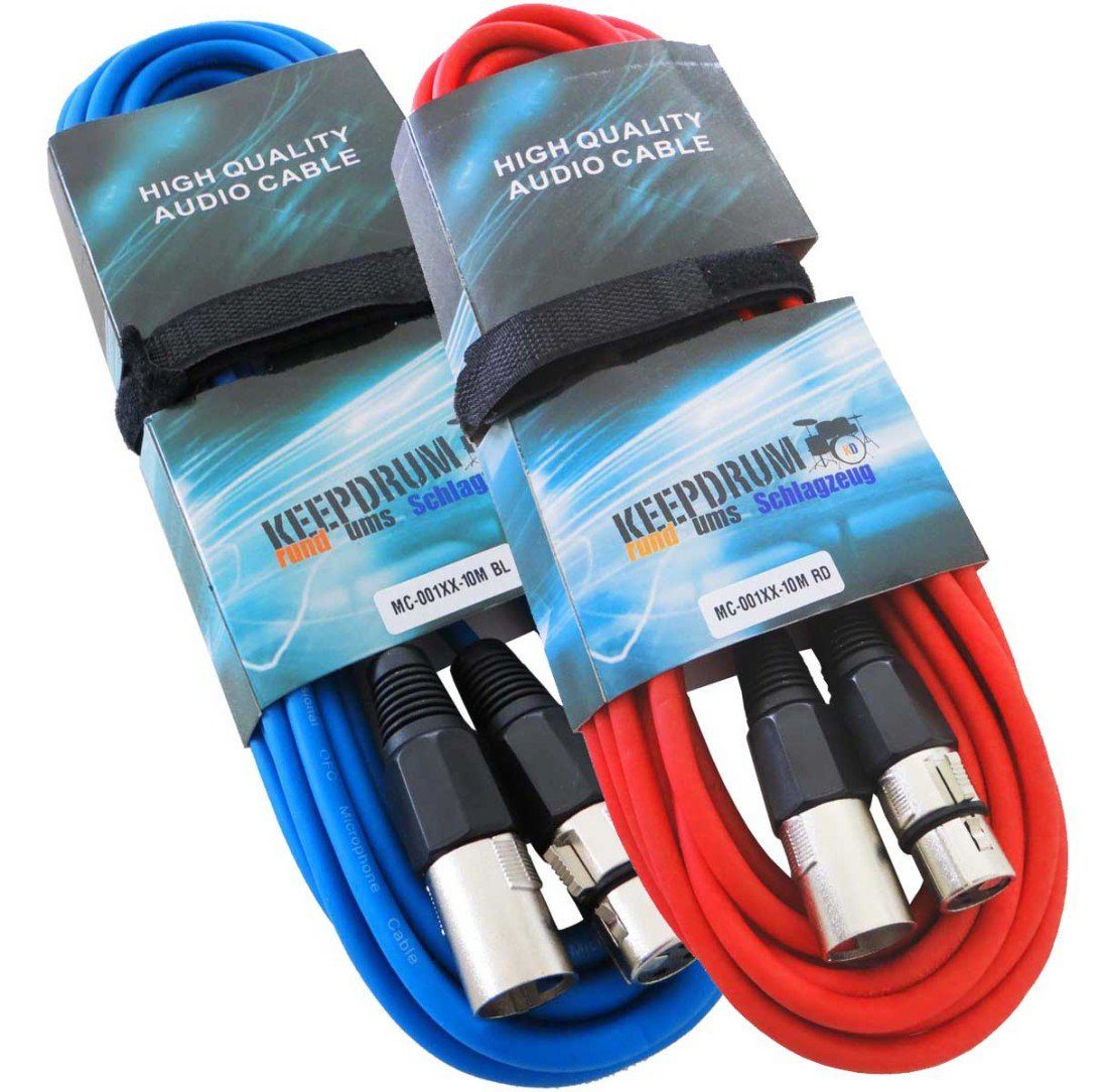 keepdrum MC-001XX 10m Mikrofonkabel Audio-Kabel, XLR, 1x Rot 1x Blau