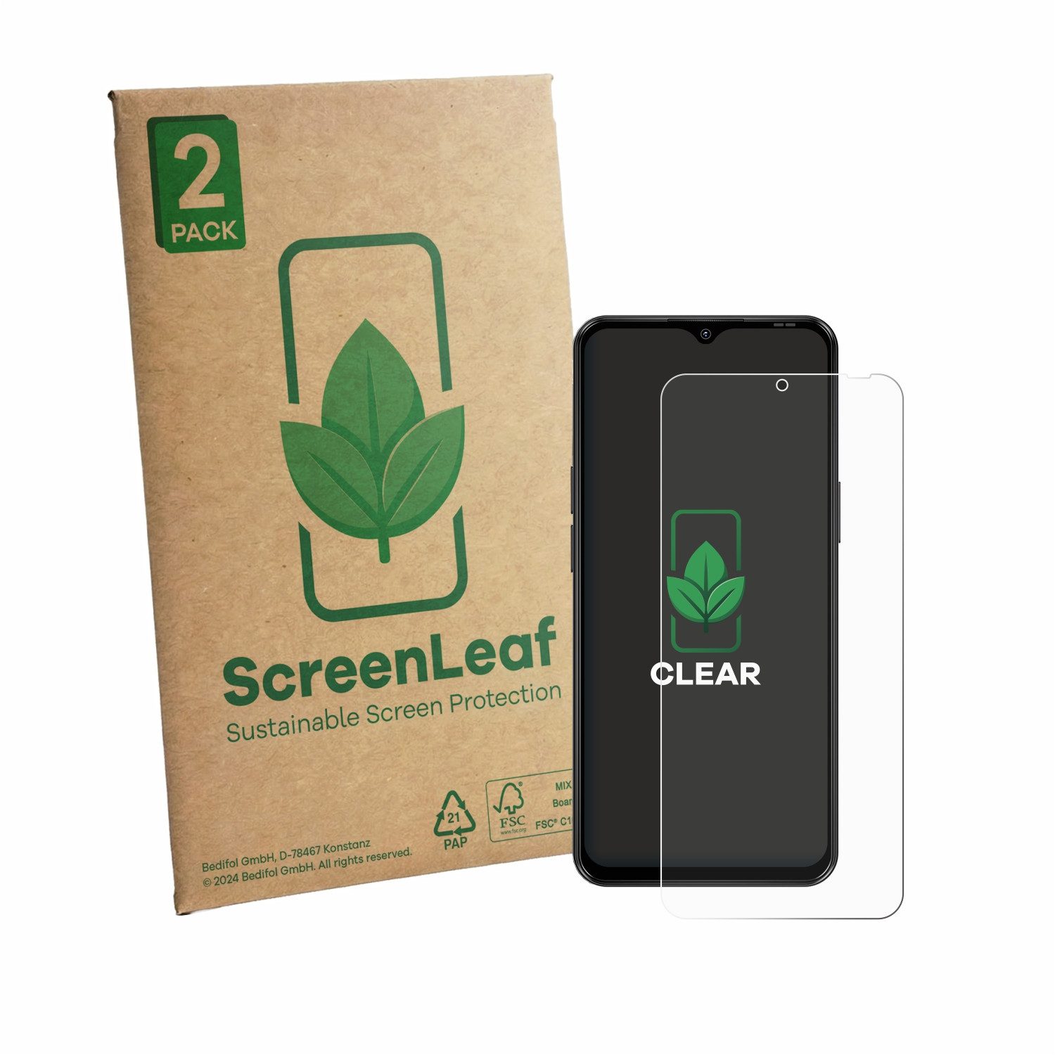 ScreenLeaf Displayschutzfolie Schutzfolie für Blackview Wave 7C, 2 Stück, nachhaltiger Displayschutz Schutz Folie Klar Transparent