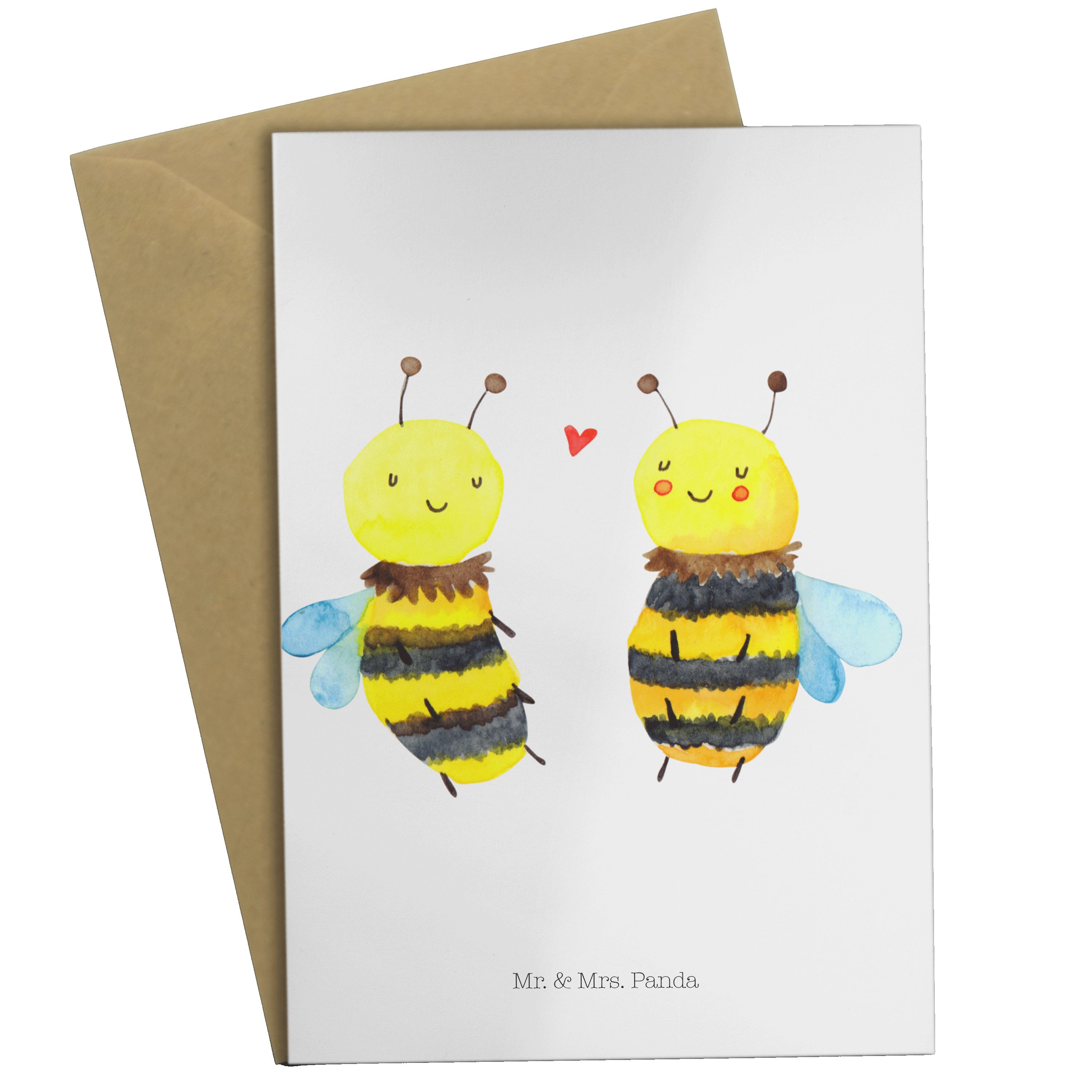 Mr. & Mrs. Panda Grußkarte Biene Verliebt - Weiß - Geschenk, Hochzeitskarte, Hummel, Geburtstags | Grußkarten