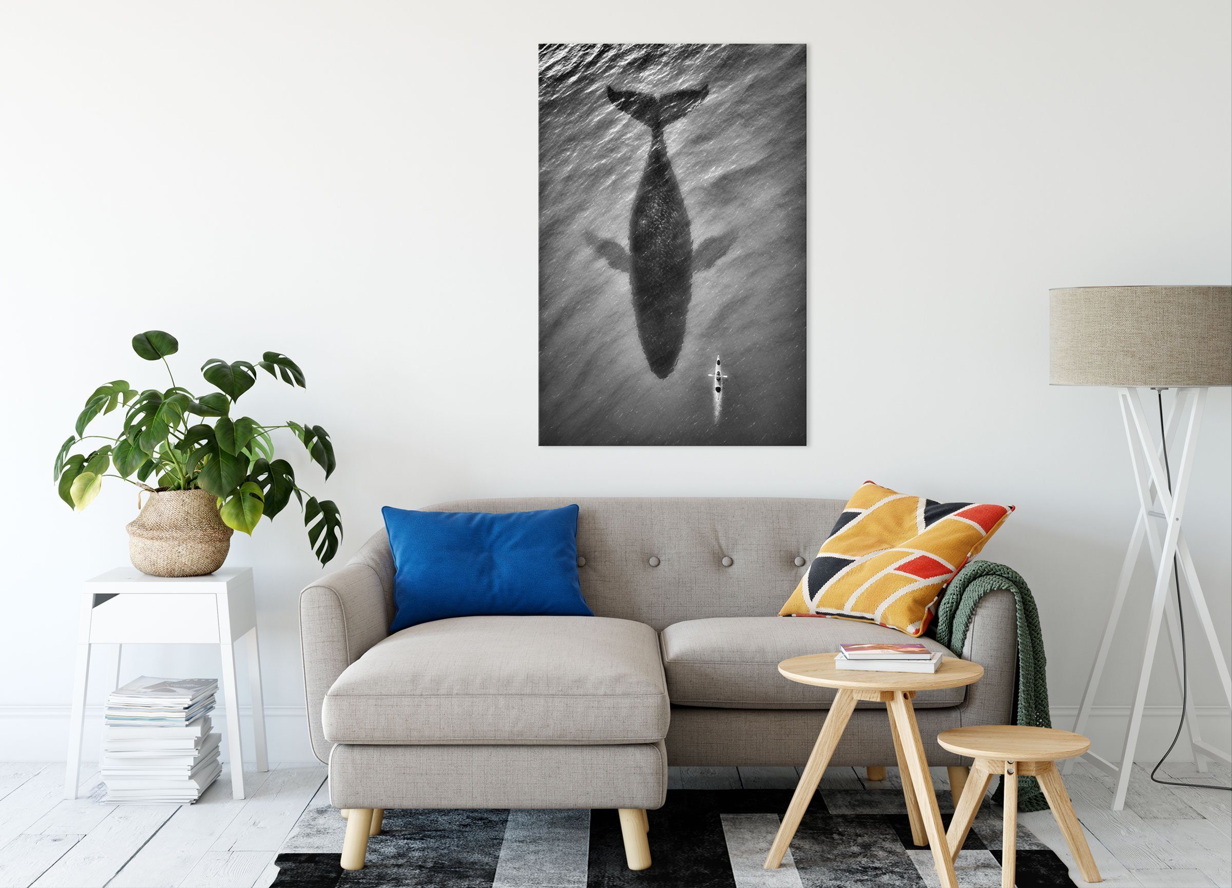 Pixxprint Leinwandbild Riesiger Wal (1 Zackenaufhänger Riesiger Wal Leinwandbild bespannt, Schatten Schatten, St), fertig inkl