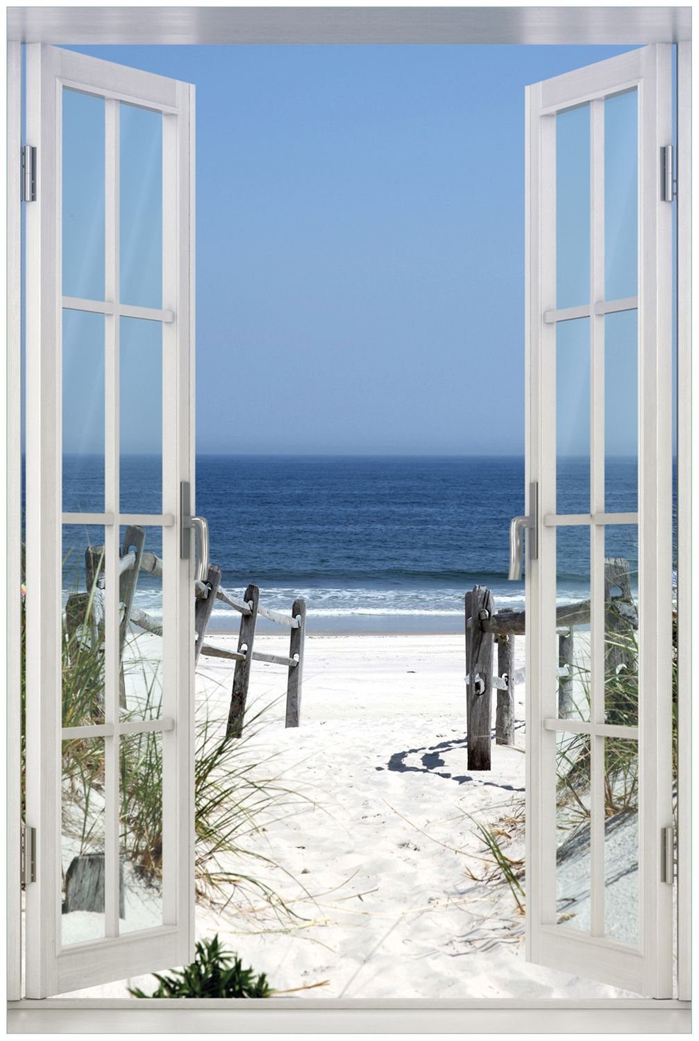 Weg durch Dünen Strand Wallario Maxi-Poster 61 x 91,5 cm mit Fensterrahmen 