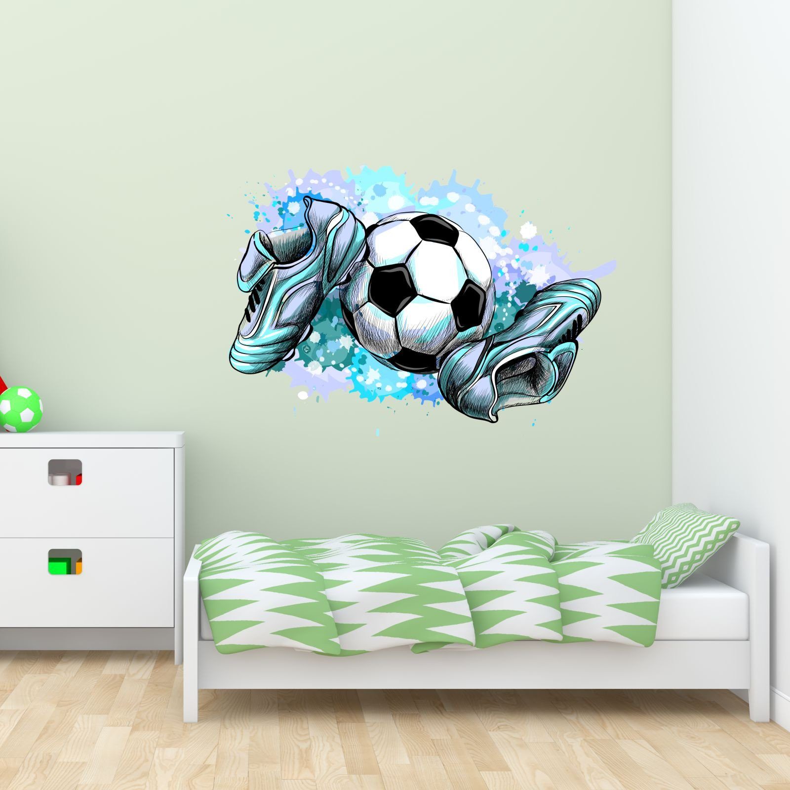 nikima Wandtattoo 187 Wandtattoo Fussballschuhe und Ball - Größe 370 x 500 mm (PVC-Folie), In 4 vers. Größen