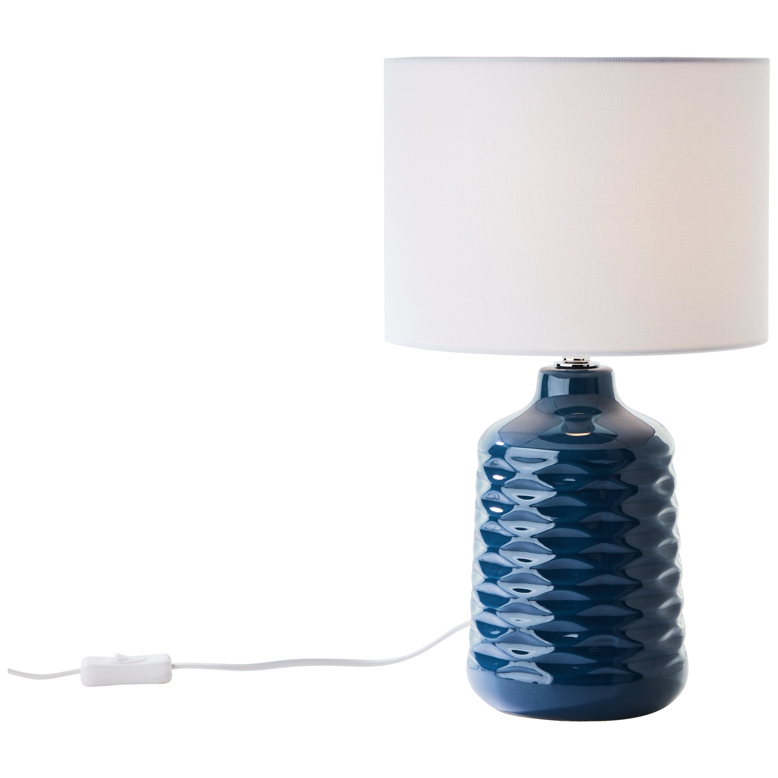 Höhe, Keramik E14, Leuchtmittel, mit Tischlampe Tischleuchte, cm Stoffschirm, ohne blau/weiß Lightbox 42