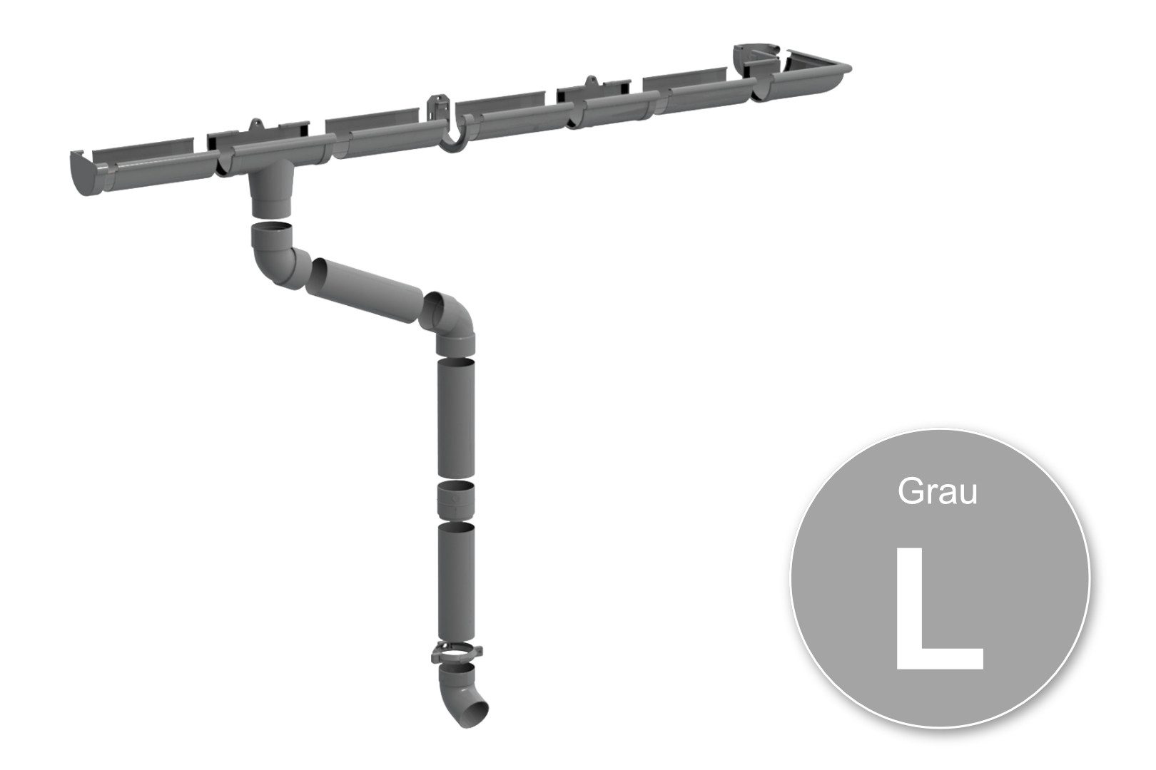 RainWay Dachrinne, Regenrinnen Komplettset (1 Dachseite) - PVC-U Kunststoff in 4 Farben, für Dachflächen > 100m² empfohlen (Komplettes Set - 2 Meter) Regenrinnen PVC Plastik