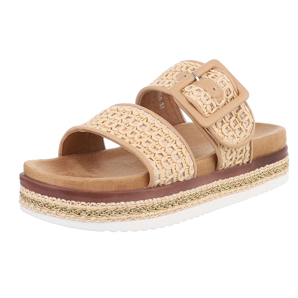 Ital-Design Bequeme Damen-Sandalen mit geflochtener Oberflächenstruktur Plateausandaletten (89542889) Flach Pantoletten in Beige