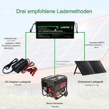 LANPWR Stromgenerator 12 V 200 Ah LiFePO4-Lithium-Akku-Notstromversorgung, 2,56 in kW, (4000+ tiefe Zyklen, integriertes 100 A BMS, 1-tlg., Unterstützung in Serie/Parallel), Netzunabhängig