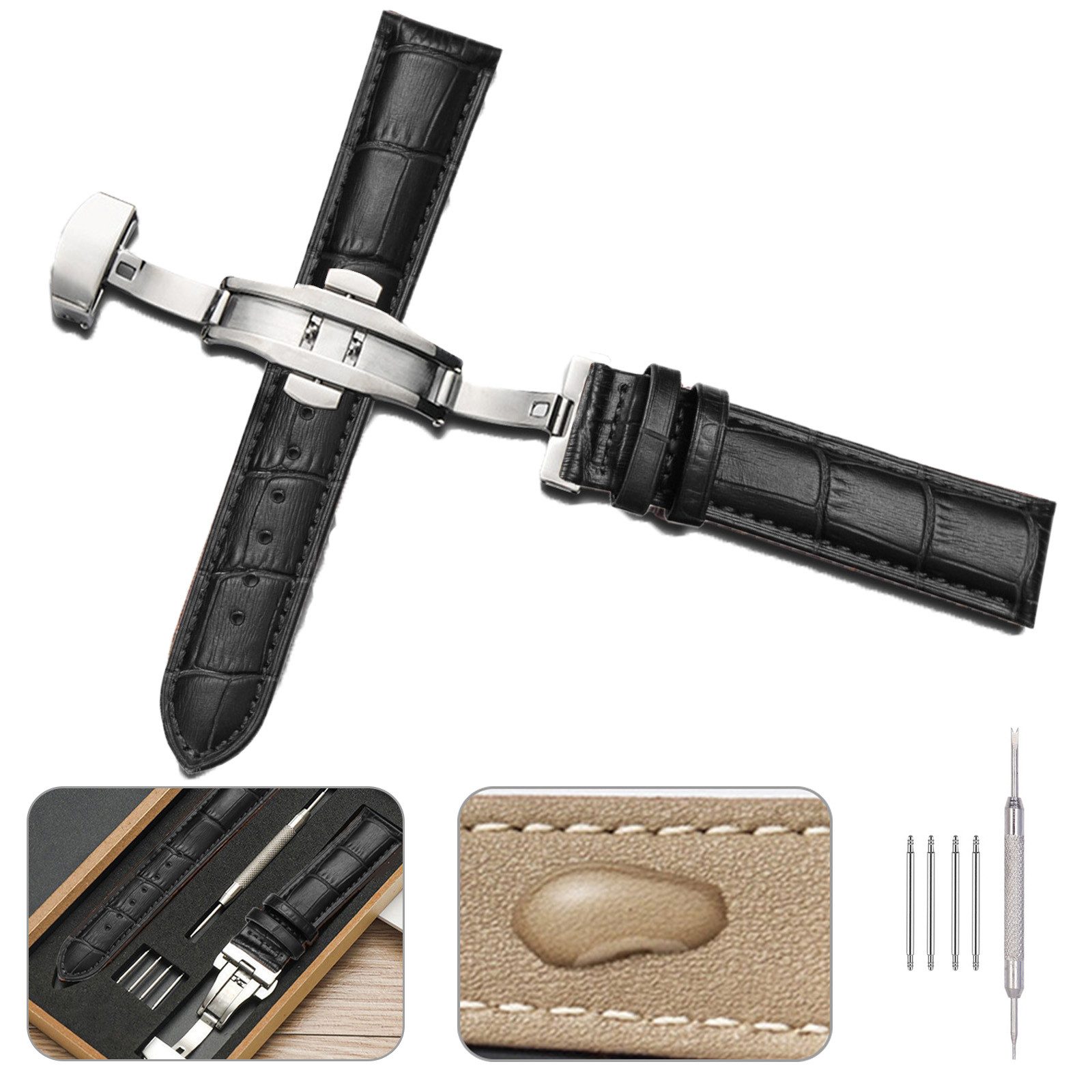 BTTO Smartwatch-Armband Leder Uhrenarmband mit Edelstahl Silber Schnalle, A günstig online kaufen