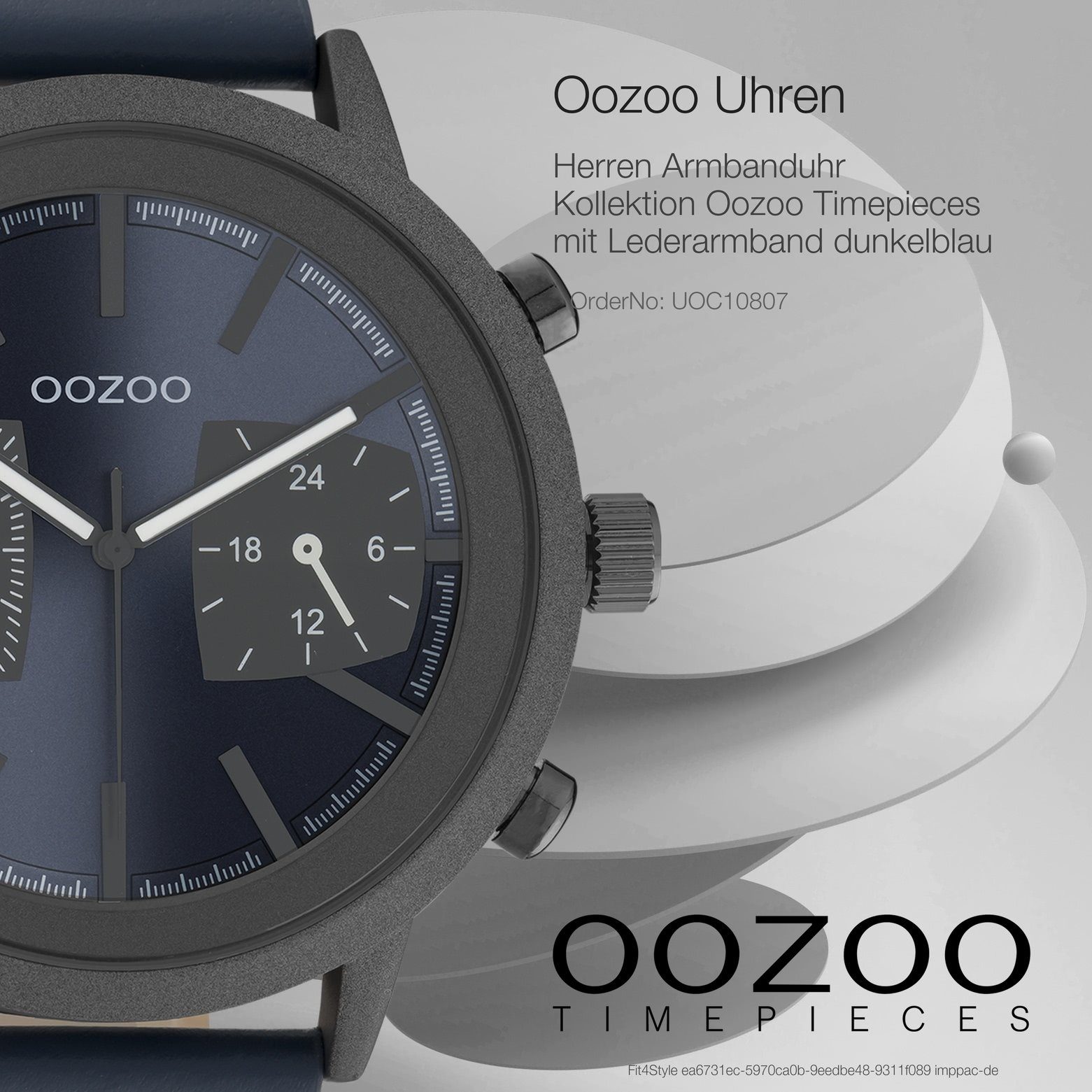 OOZOO Quarzuhr Oozoo Herren Armbanduhr extra groß (ca. 50mm) rund, Sport-Style Lederarmband, Herrenuhr dunkelblau