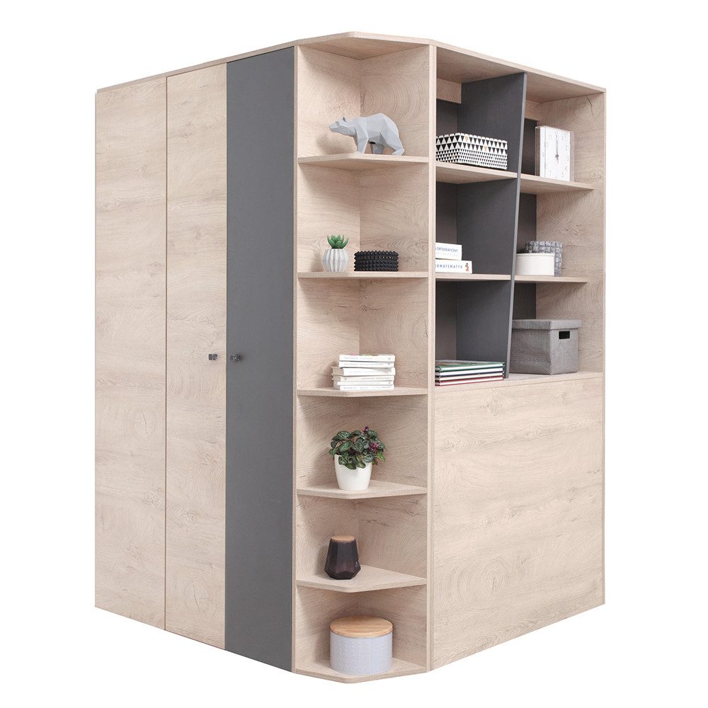 Lomadox Kleiderschrank DIAMANTE-133 Eiche Nb. mit anthrazit, 2 Türen, B/H/T ca. 135/190/135 cm
