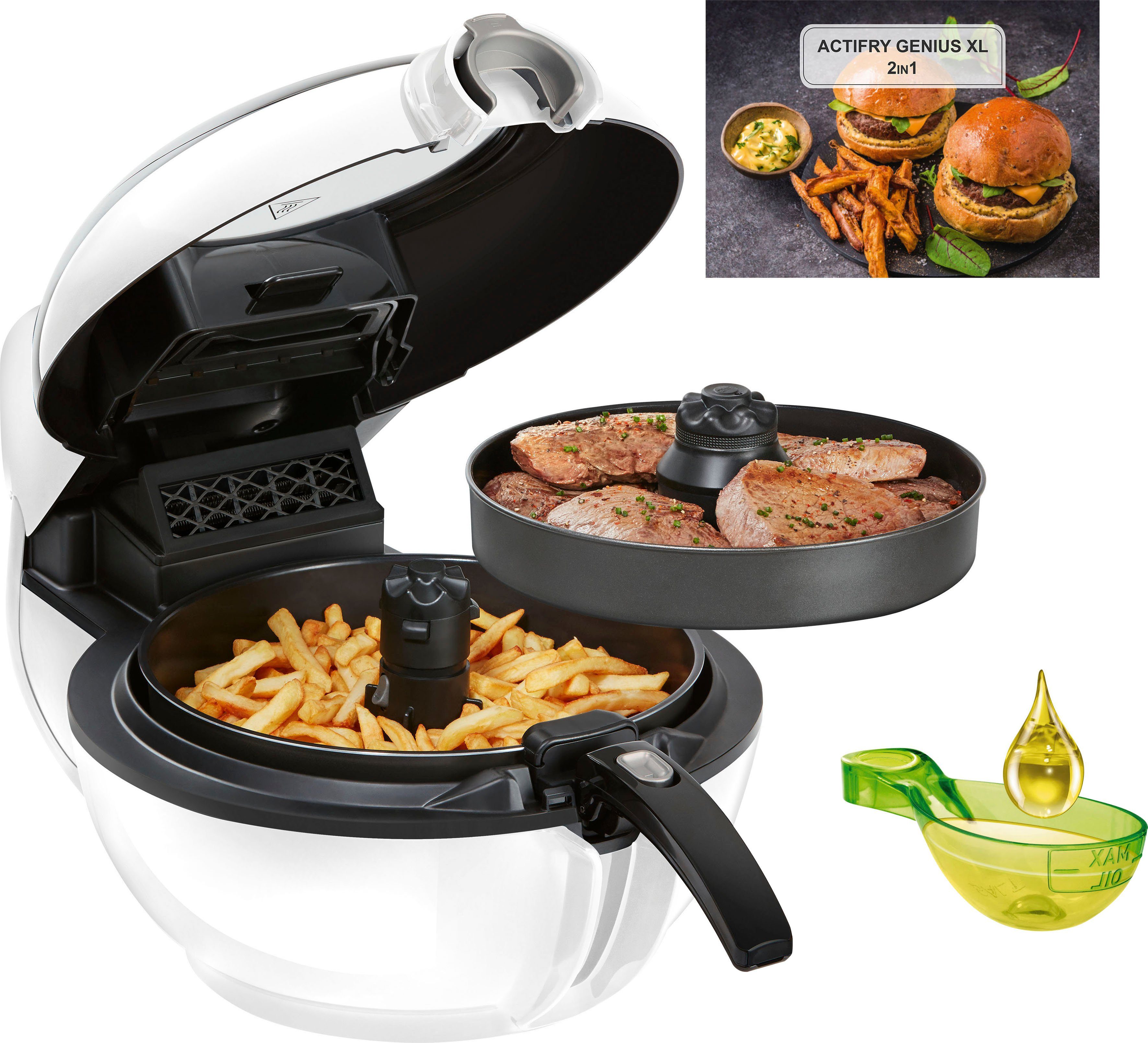 Tefal Heißluftfritteuse YV9700 ActiFry Genius XL 2in1, 1500 W, Kapazität 1,7 kg, inkl. Rührarm, 9 aut. Programme, gesund Frittieren