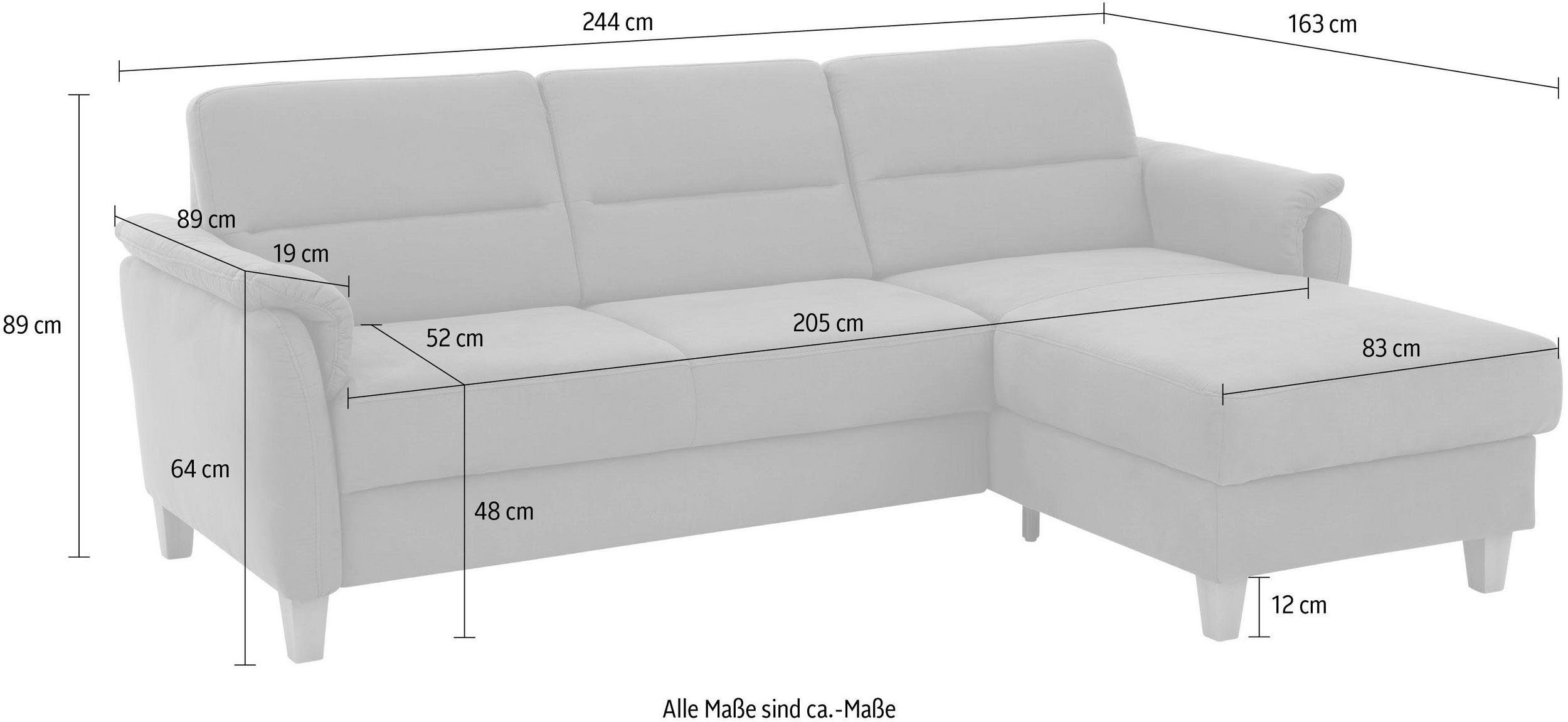 Home affaire Ecksofa Palmera L-Form, B: 244 cm - OTTO. Verlässliche Qualität., optional Bettfunktion & Bettkasten, Federkern