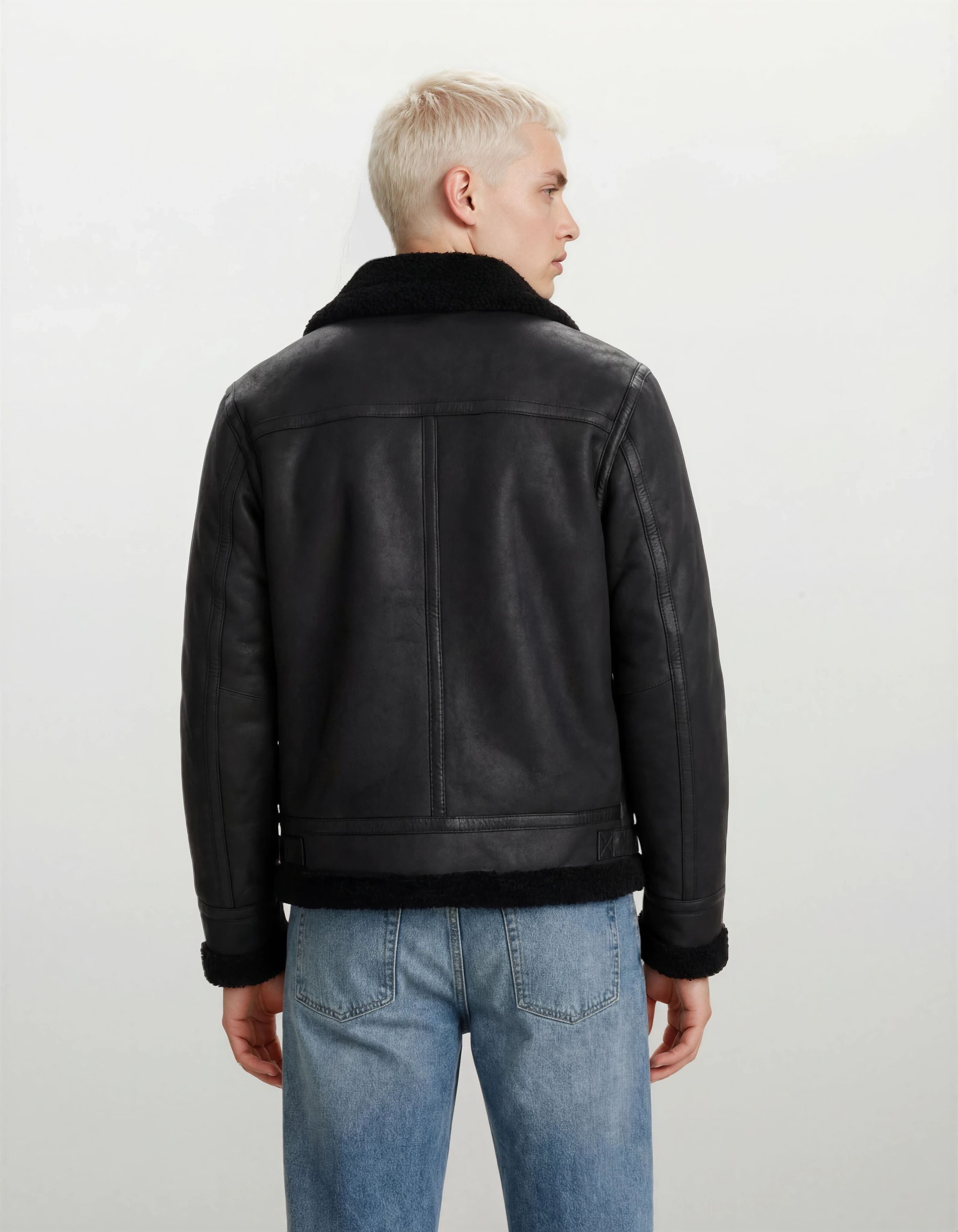 trueprodigy Lederjacke Keno Fellbesatz an Kragen mit Riemenverschluss – Bild 3 von 5