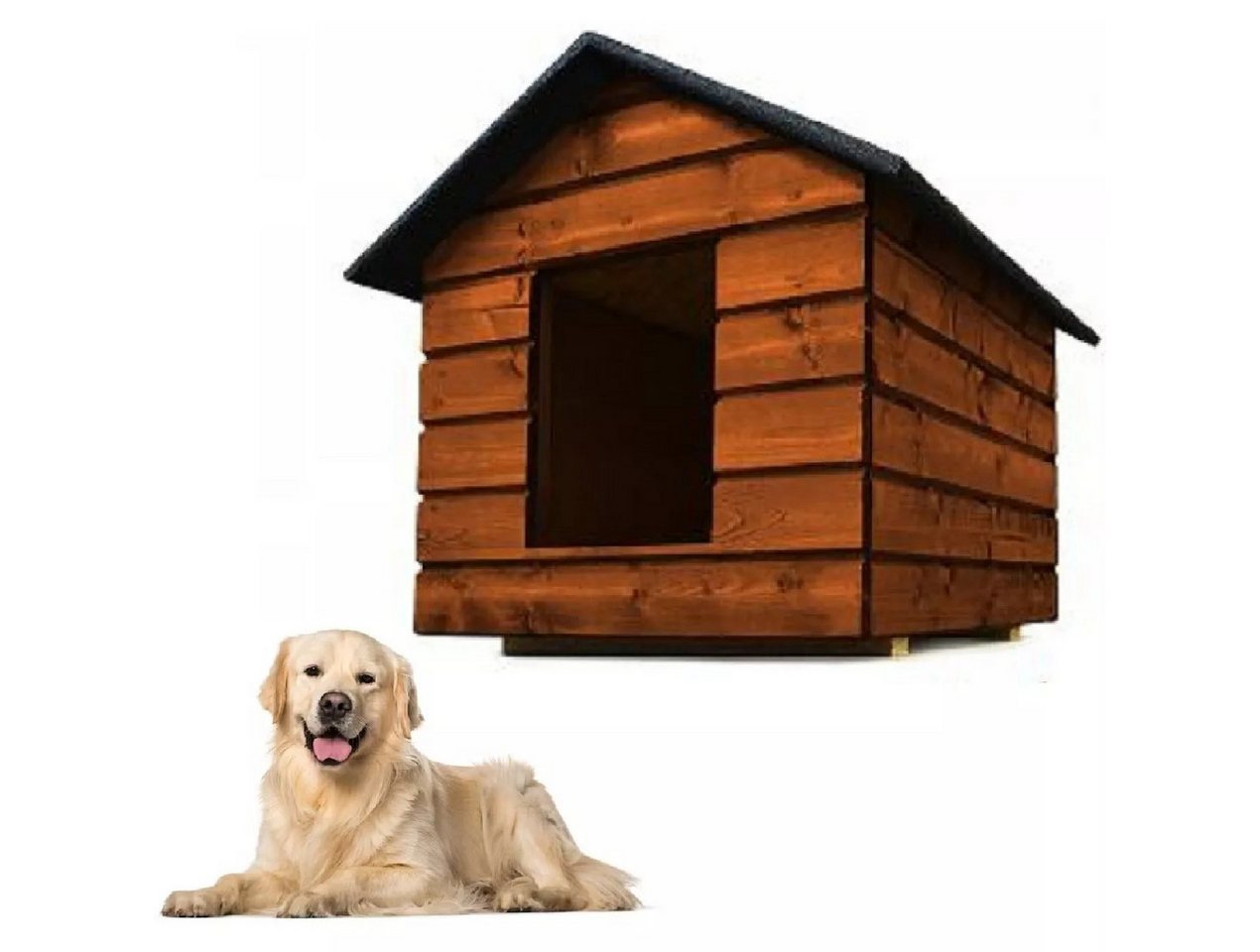 Thumbnail - QLS Tierhaus Hundehütte L 80x60x68 cm, mit Vorhang Isoliert Winterfest Outdoor Draußen